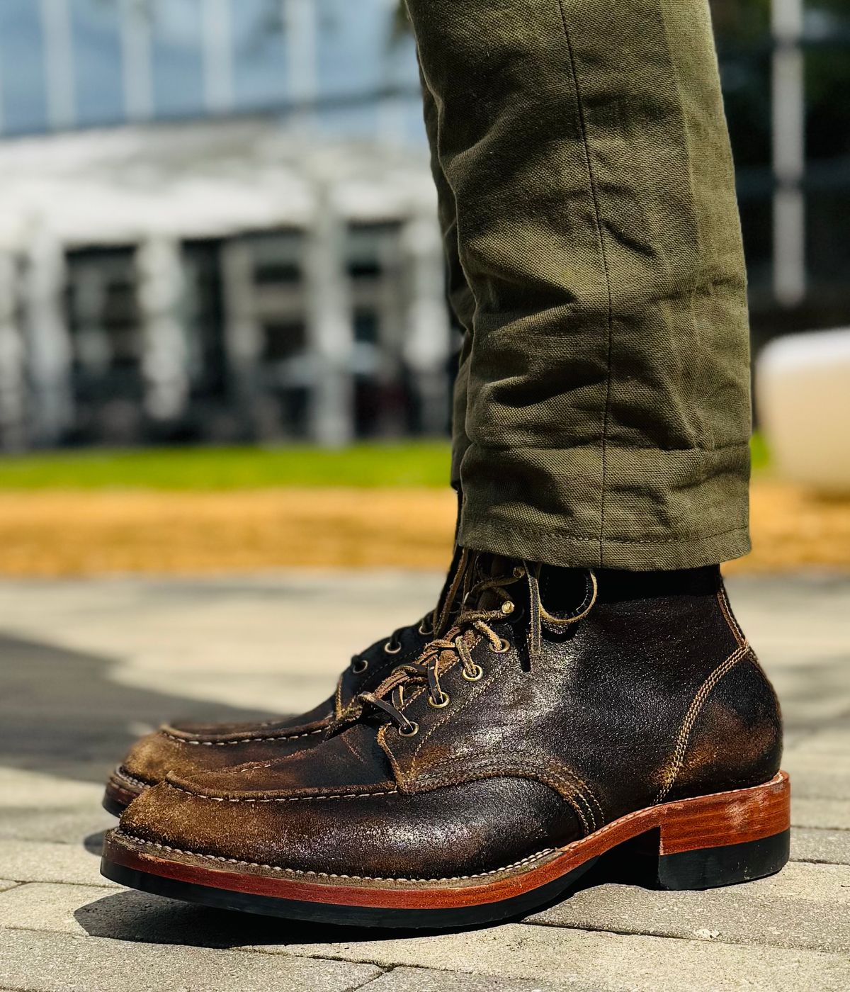 Photo by bconner2112 on March 5, 2026 of the Fortis Boots Moc Toe in Horween Java Waxed Flesh.