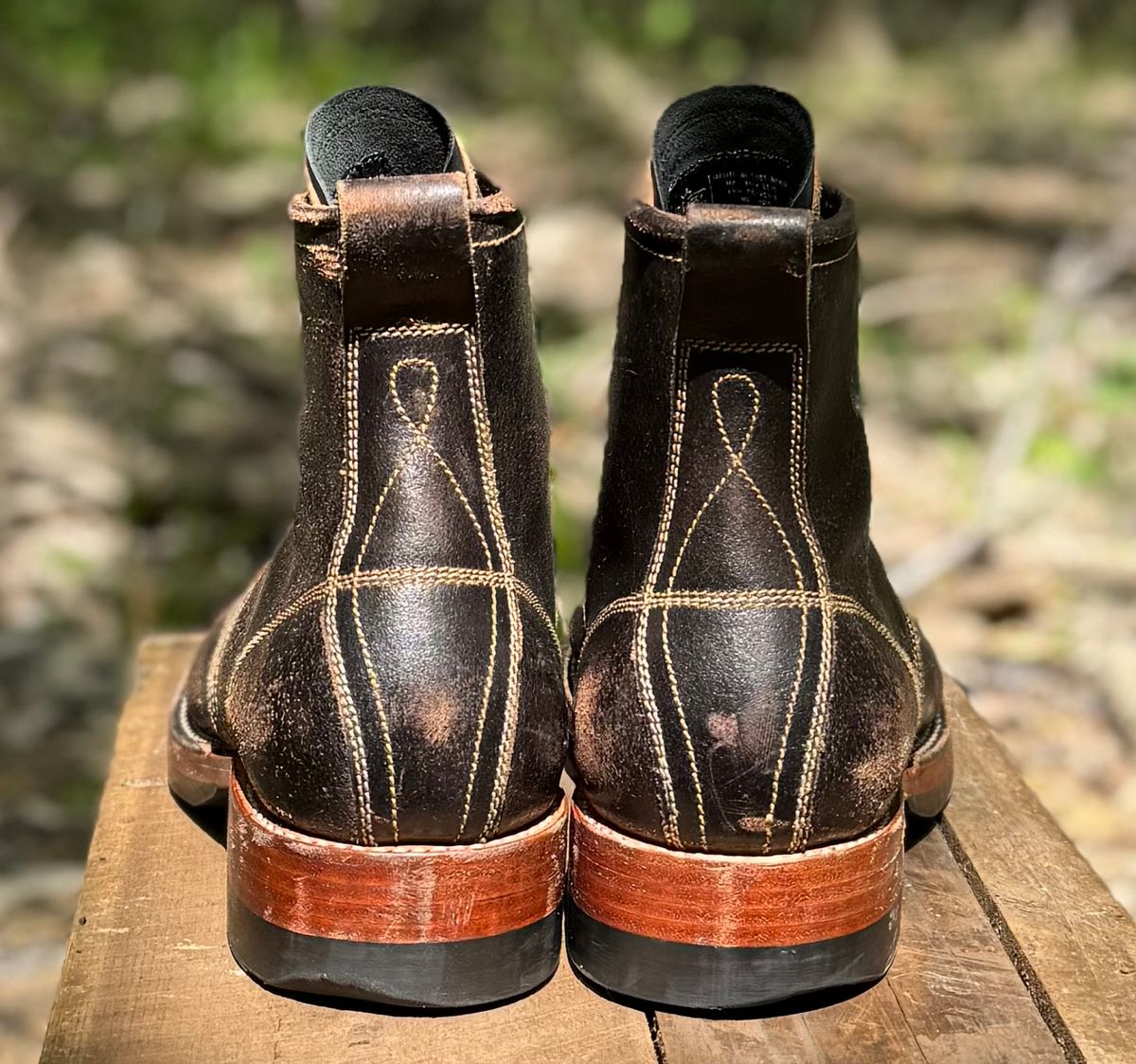 Photo by bconner2112 on April 2, 2026 of the Fortis Boots Moc Toe in Horween Java Waxed Flesh.