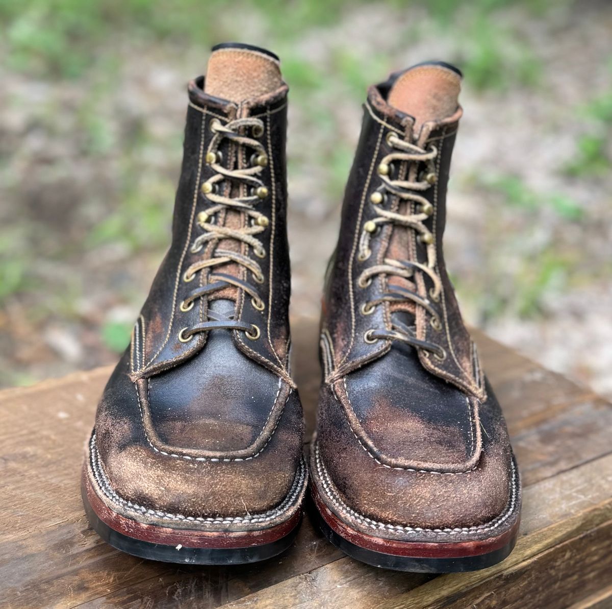 Photo by bconner2112 on April 2, 2026 of the Fortis Boots Moc Toe in Horween Java Waxed Flesh.