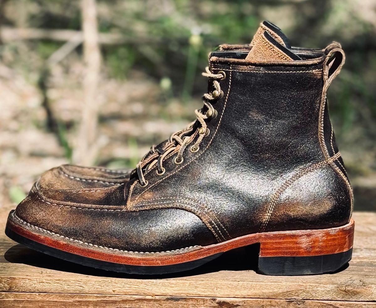 Photo by bconner2112 on April 2, 2026 of the Fortis Boots Moc Toe in Horween Java Waxed Flesh.