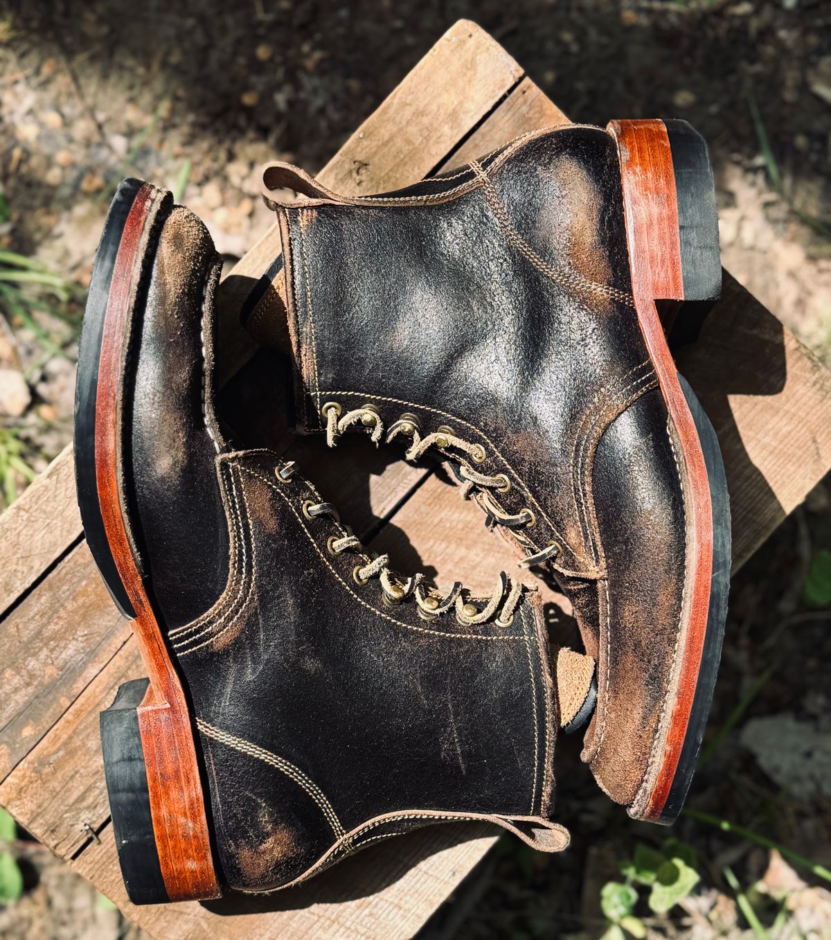 Photo by bconner2112 on April 2, 2026 of the Fortis Boots Moc Toe in Horween Java Waxed Flesh.