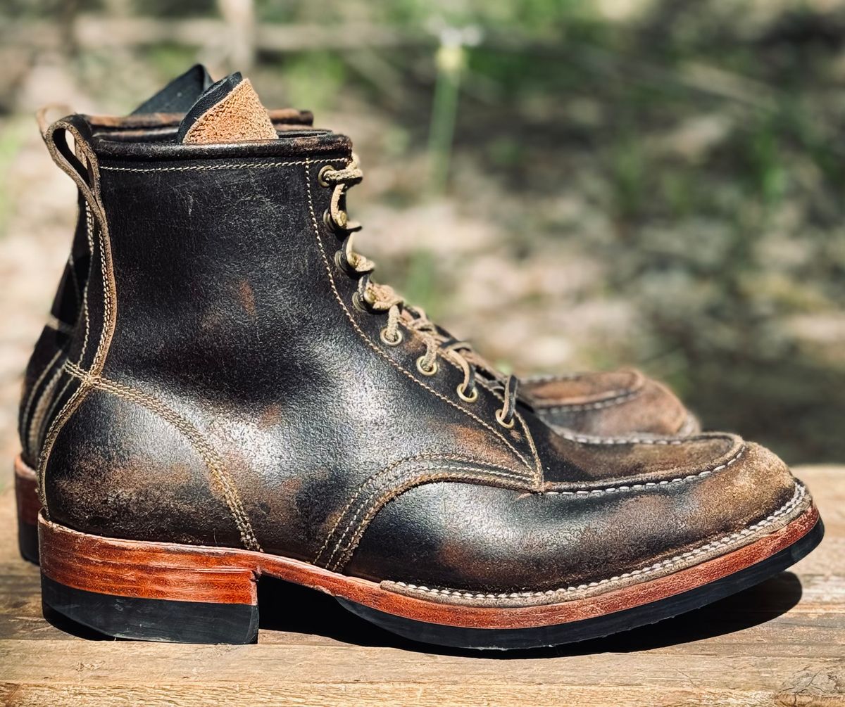 Photo by bconner2112 on April 2, 2026 of the Fortis Boots Moc Toe in Horween Java Waxed Flesh.