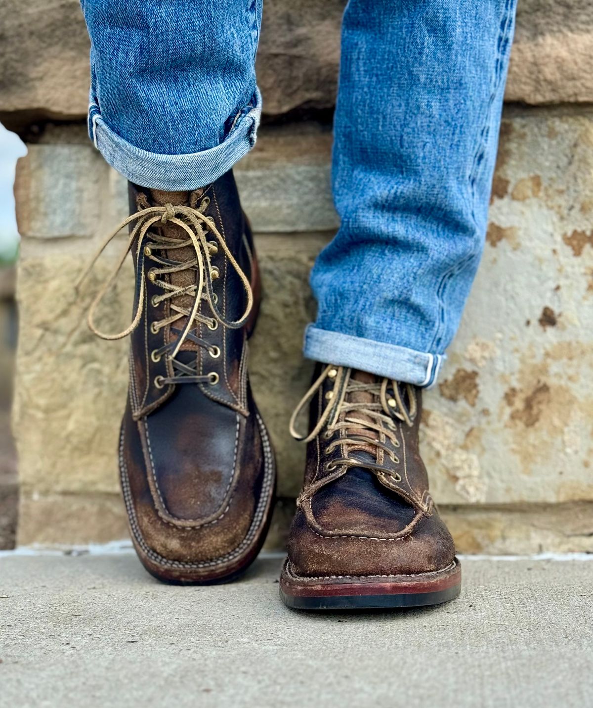 Photo by bconner2112 on April 2, 2026 of the Fortis Boots Moc Toe in Horween Java Waxed Flesh.