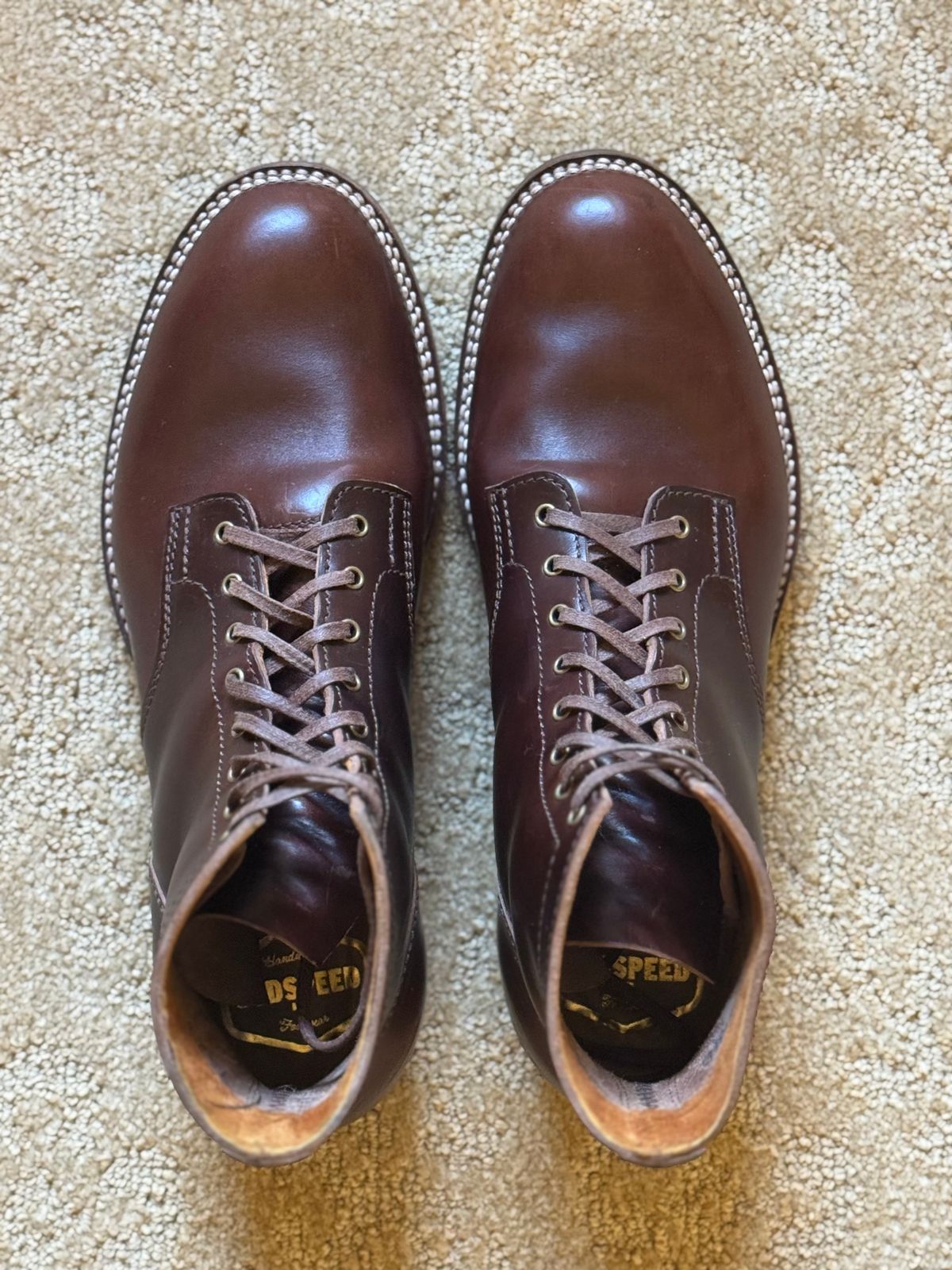 Photo by bconner2112 on March 24, 2026 of the Oldspeed MFG Service Boot 6” in Horween Brown Horse Strip.