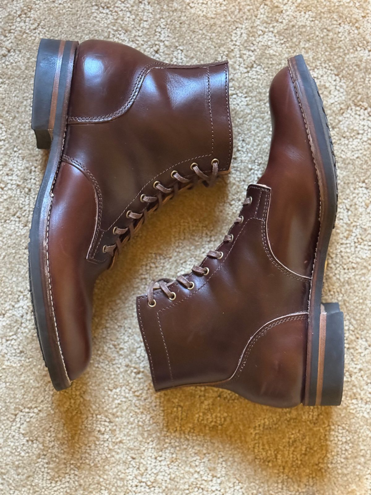Photo by bconner2112 on March 24, 2026 of the Oldspeed MFG Service Boot 6” in Horween Brown Horse Strip.