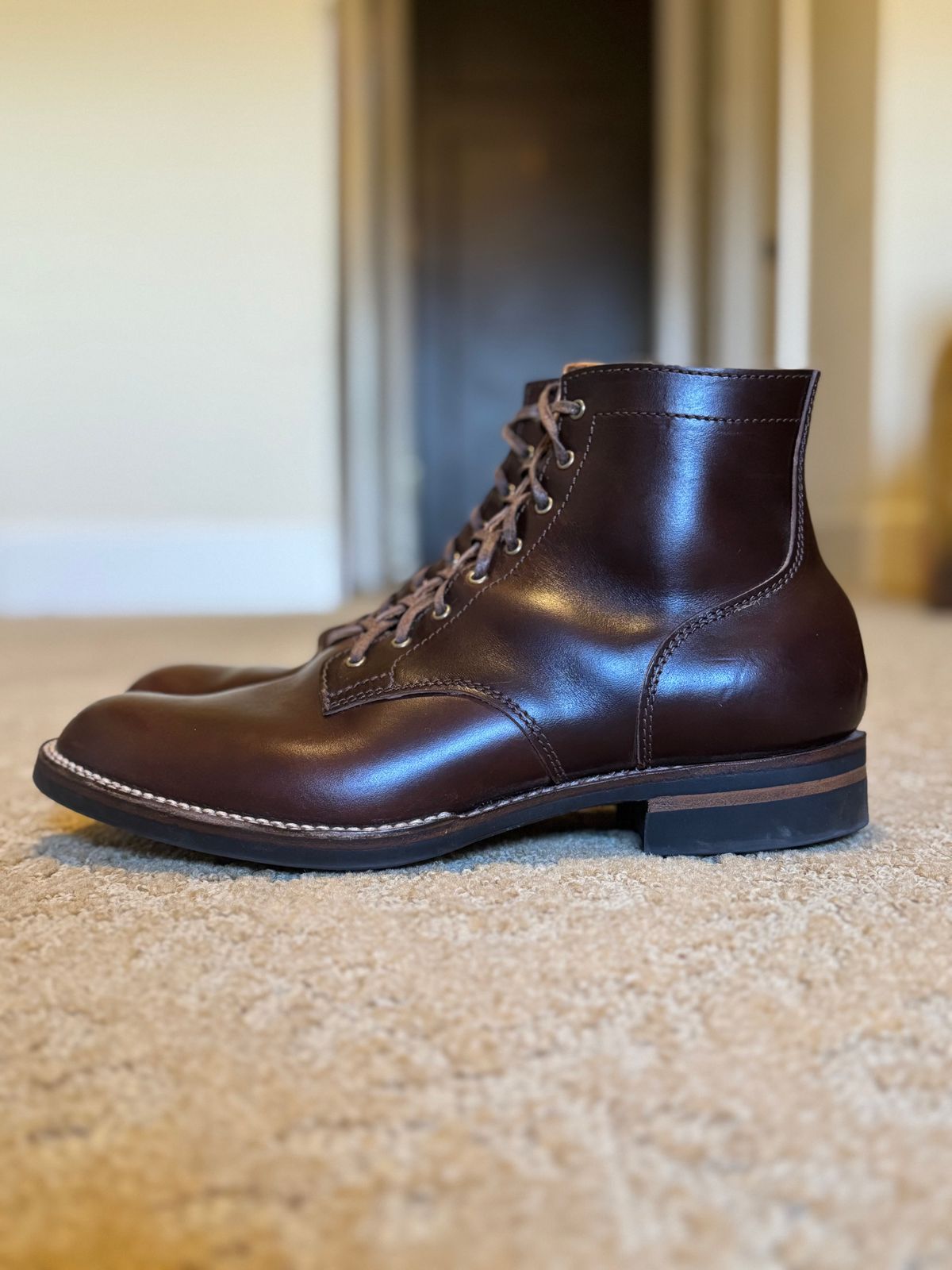Photo by bconner2112 on March 24, 2026 of the Oldspeed MFG Service Boot 6” in Horween Brown Horse Strip.