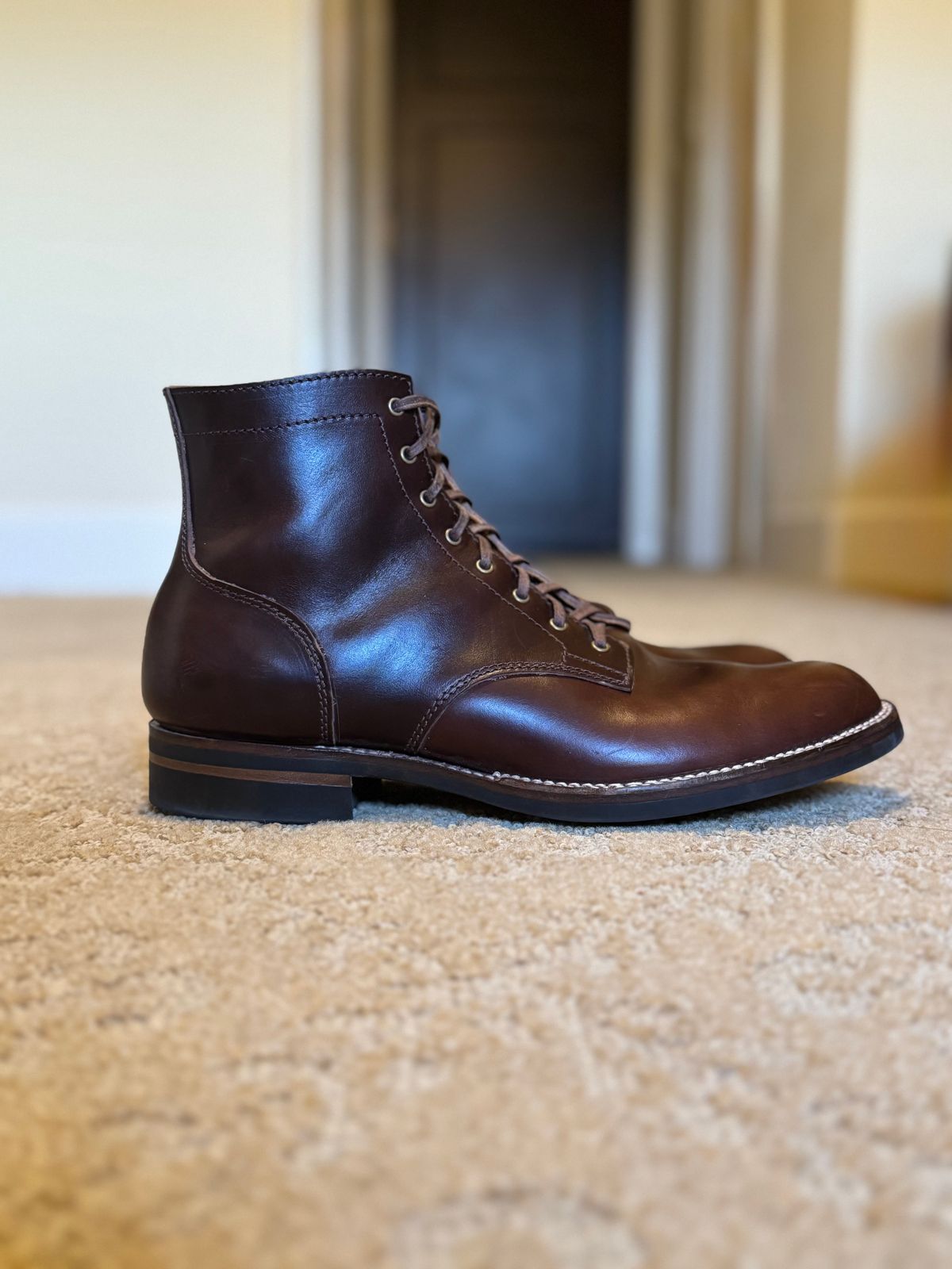 Photo by bconner2112 on March 24, 2026 of the Oldspeed MFG Service Boot 6” in Horween Brown Horse Strip.