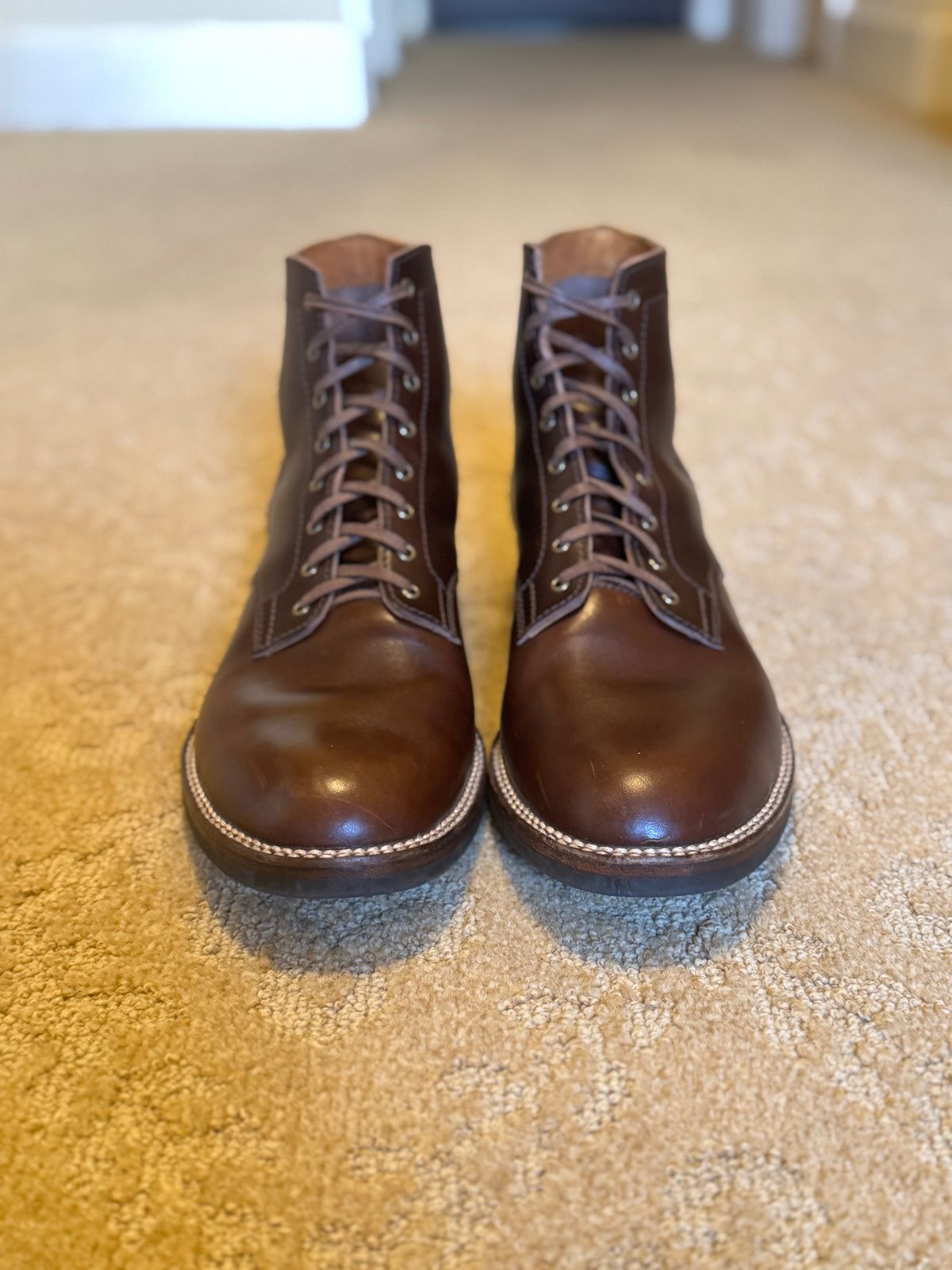 Photo by bconner2112 on March 24, 2026 of the Oldspeed MFG Service Boot 6” in Horween Brown Horse Strip.