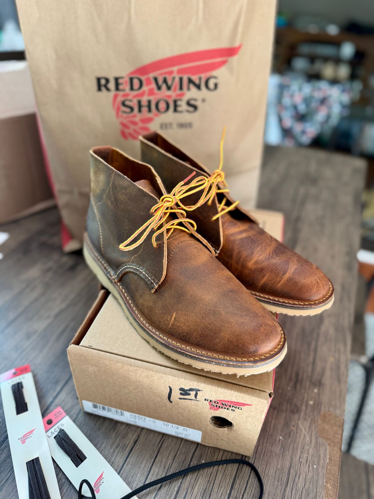 Photo by fancyfootwork15 on July 5, 2025 of the Red Wing Weekender Chukka in S.B. Foot Copper Rough and Tough.