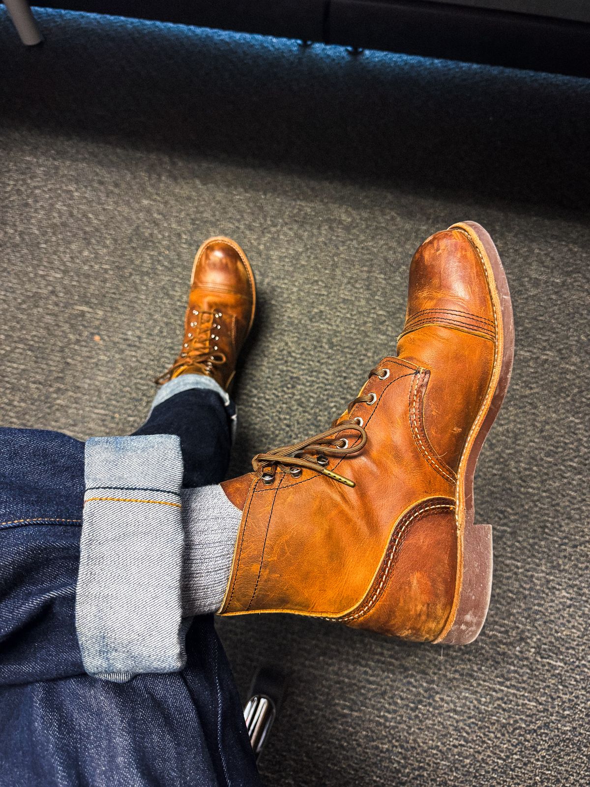 Photo by fancyfootwork15 on December 15, 2025 of the Red Wing Iron Ranger in S.B. Foot Copper Rough and Tough.