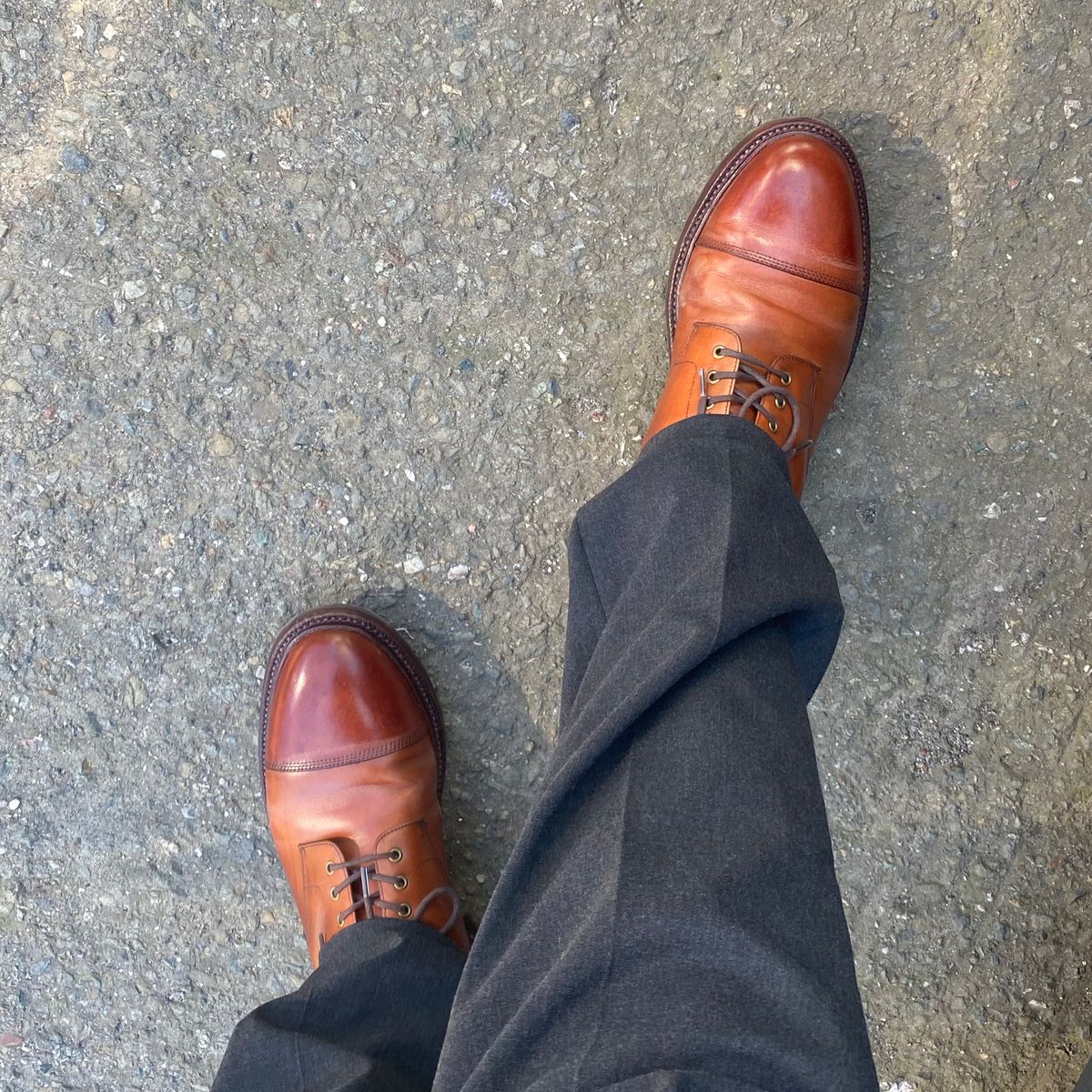 Photo by fogbreaker on April 8, 2024 of the Grant Stone Cap Toe Boot in British Tan Calf.