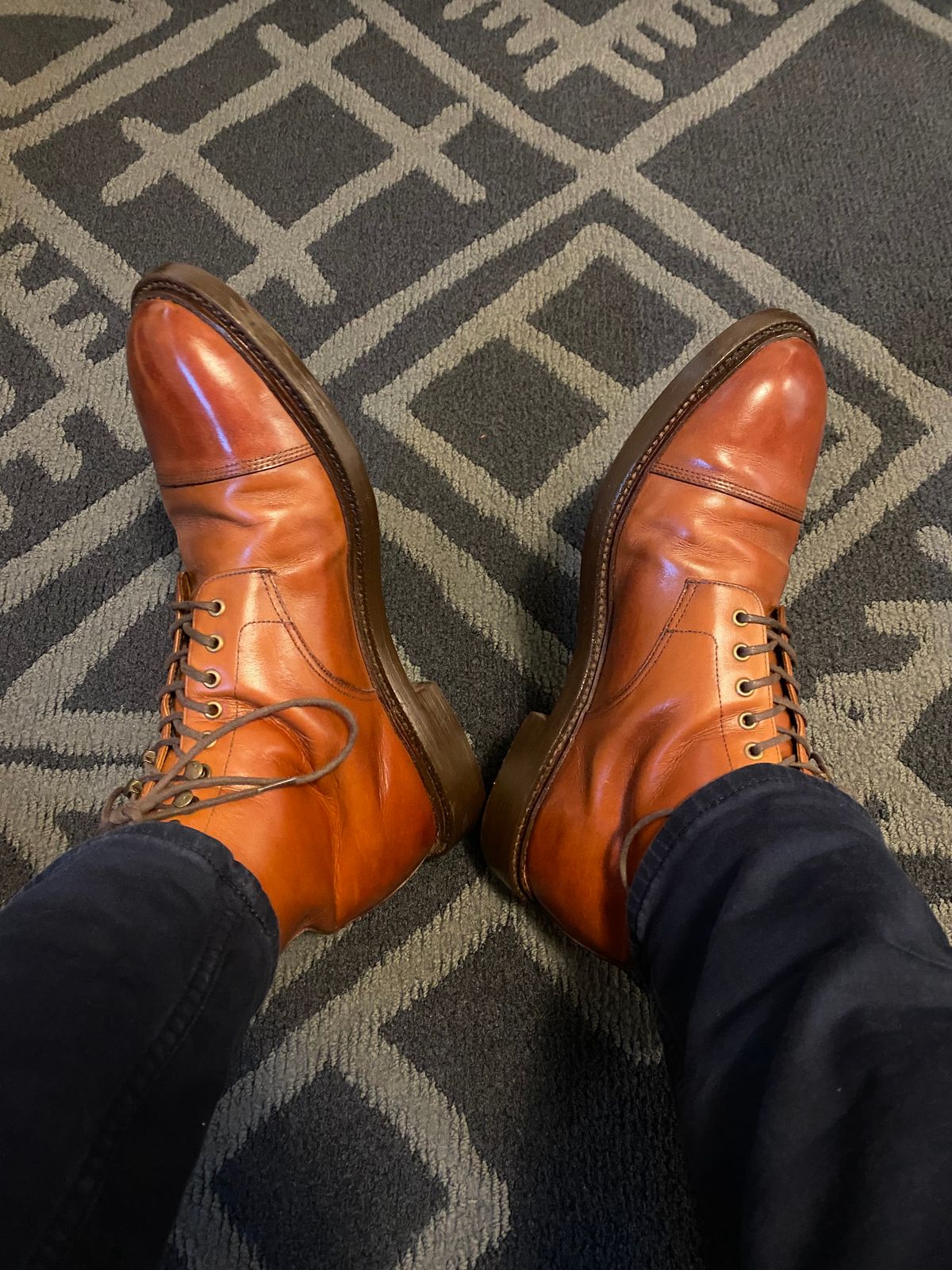 Photo by fogbreaker on June 23, 2024 of the Grant Stone Cap Toe Boot in British Tan Calf.