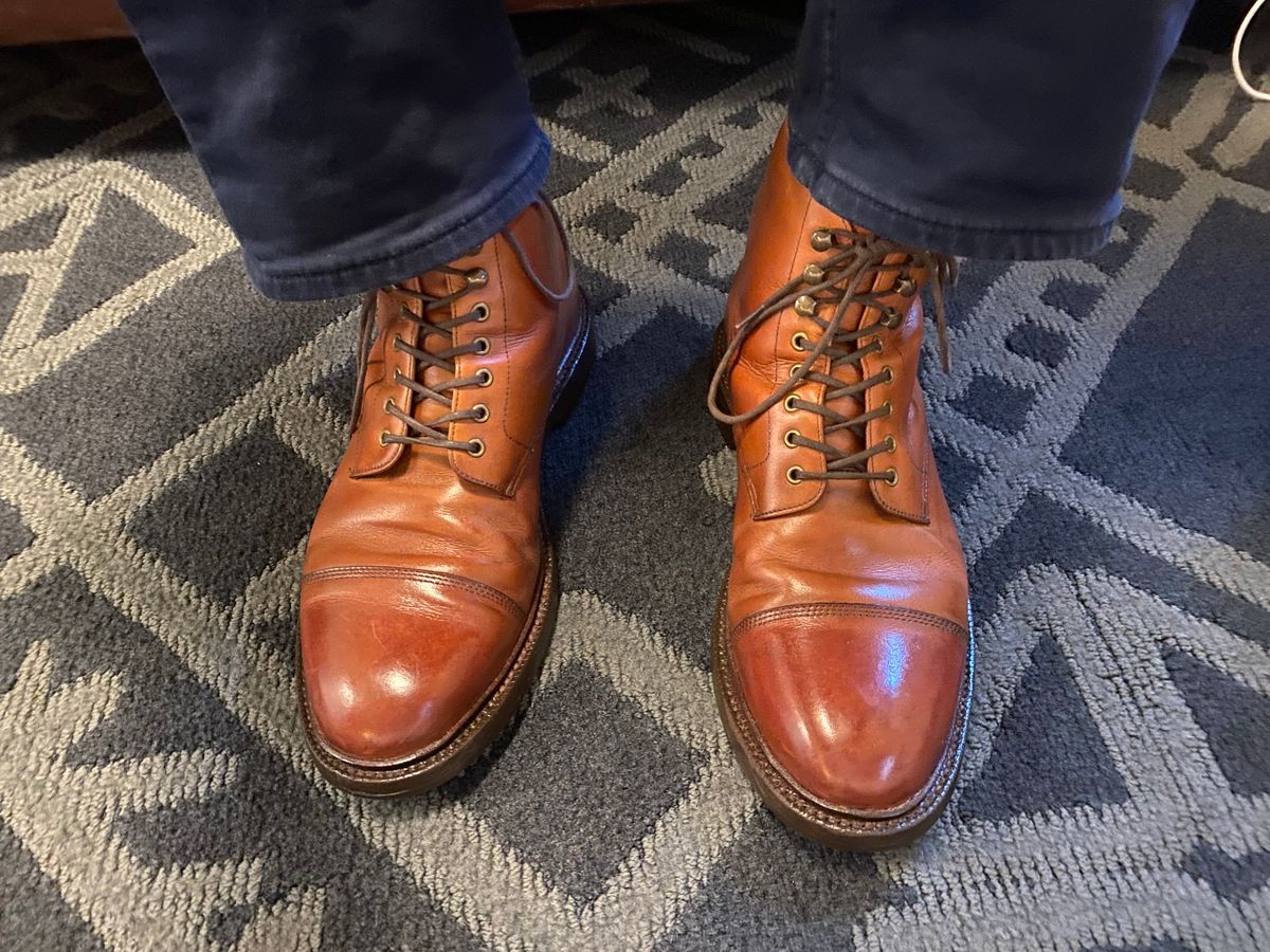 Photo by fogbreaker on June 23, 2024 of the Grant Stone Cap Toe Boot in British Tan Calf.