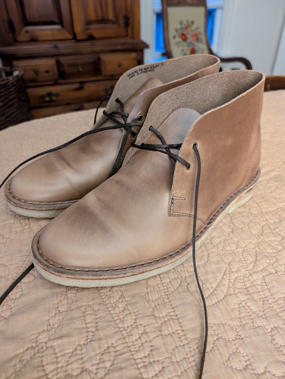 Photo by meeestermatt on June 7, 2025 of the Crown Northampton Woodford Desert Boot in Horween Natural Chromexcel.
