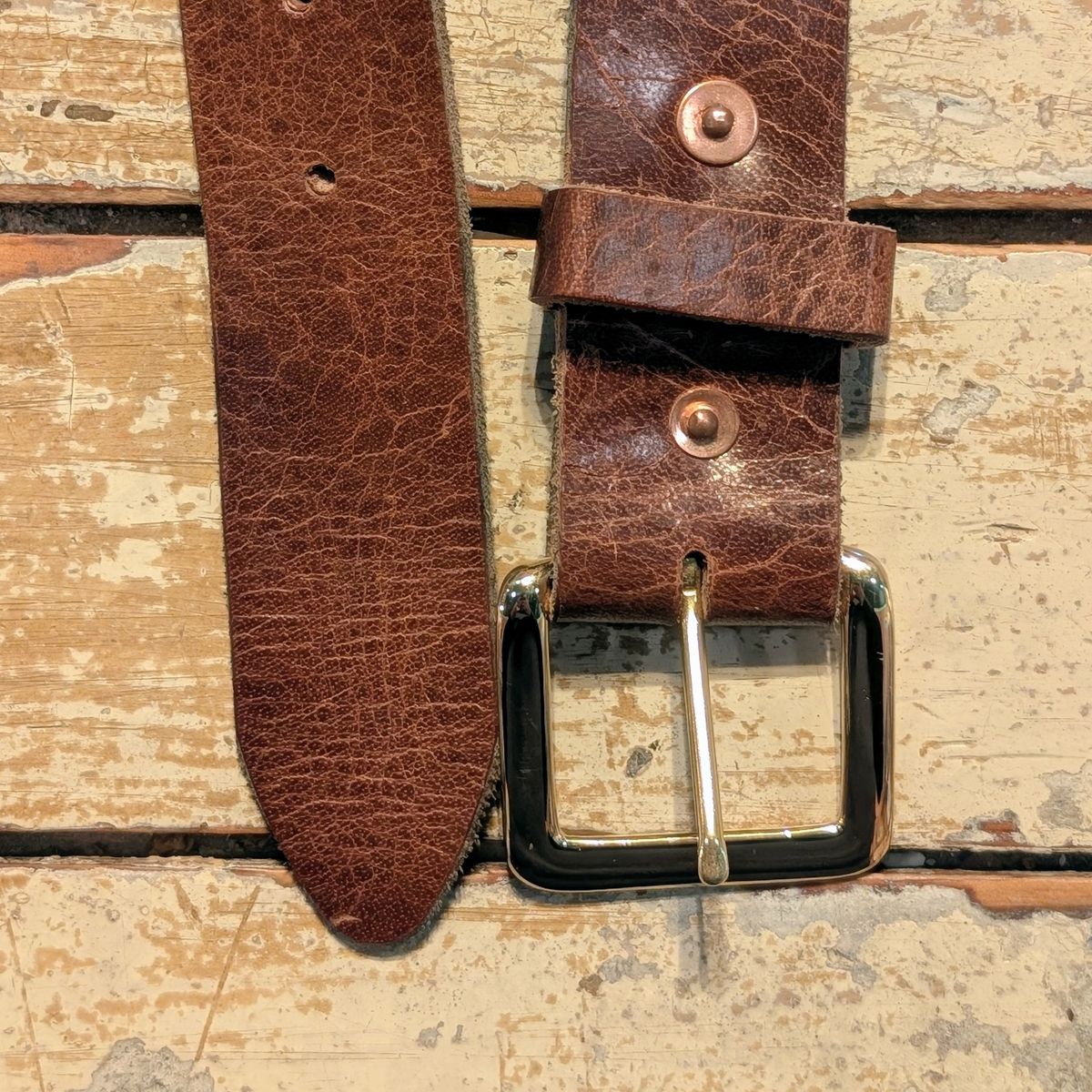 Photo by ZelieDad on December 2, 2025 of the Solati Handcrafts Buffalo Belt in Vintage Tan Buffalo.