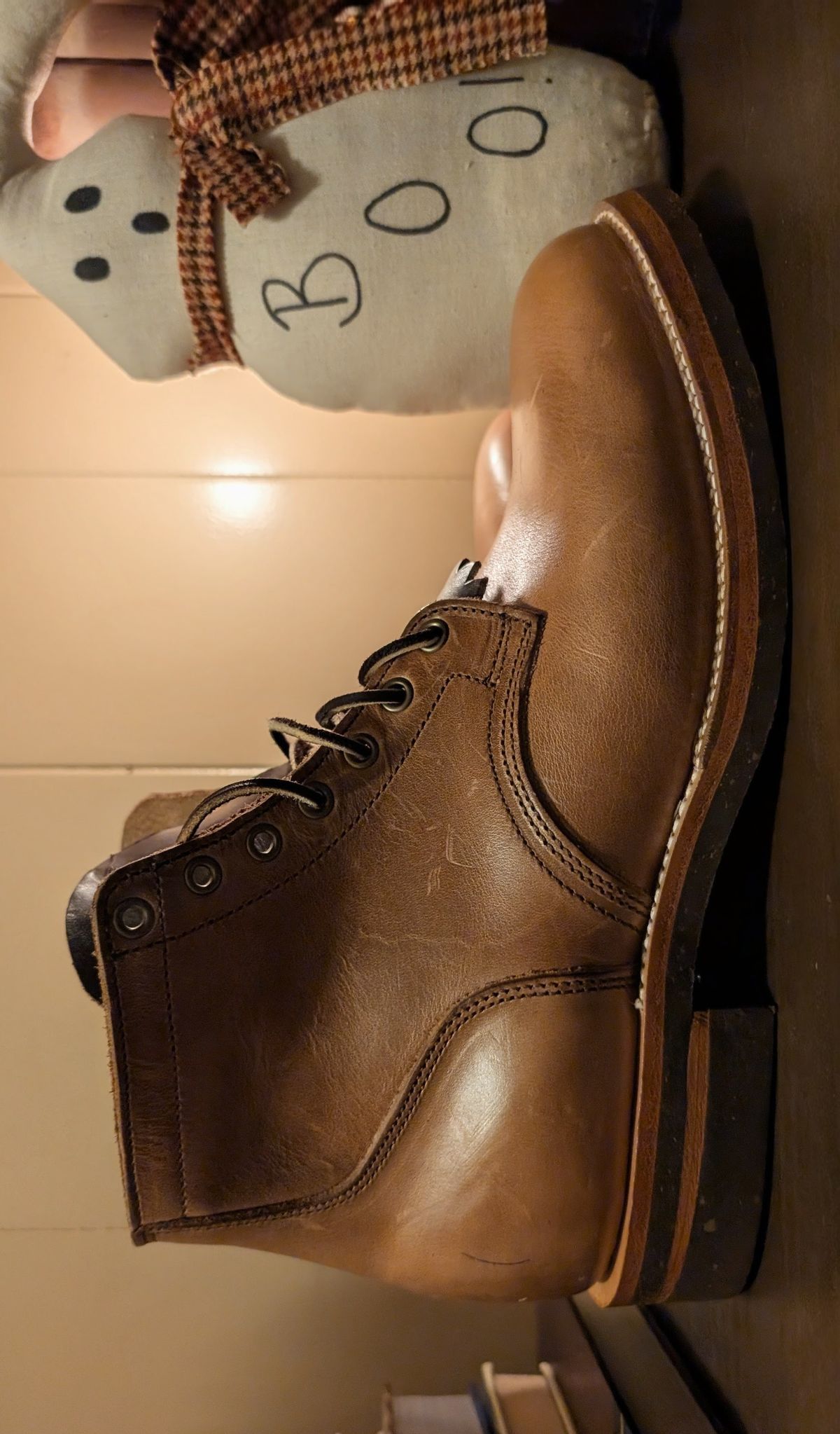 Photo by ZelieDad on October 1, 2025 of the Oak Street Bootmakers Storm Boot in Horween Natural Chromexcel.