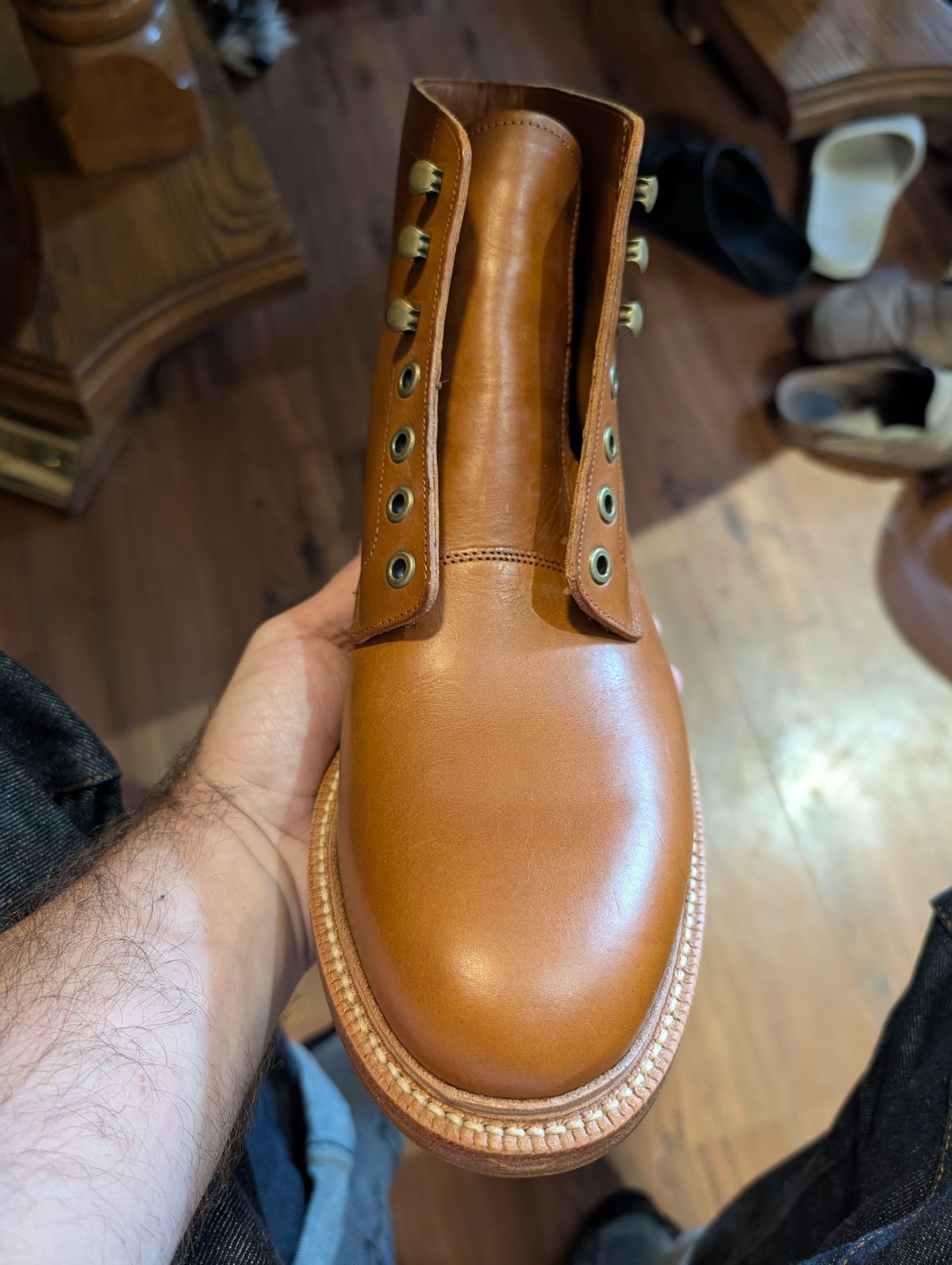 Photo by ZelieDad on July 13, 2025 of the Grant Stone Diesel Boot in Badalassi Carlo Saddle Tan Minerva.