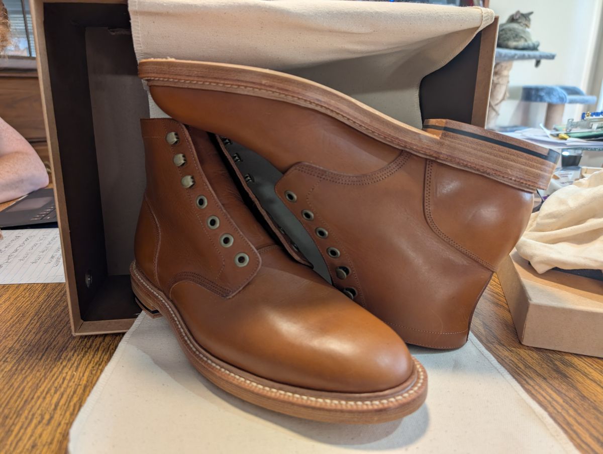 Photo by ZelieDad on July 13, 2025 of the Grant Stone Diesel Boot in Badalassi Carlo Saddle Tan Minerva.