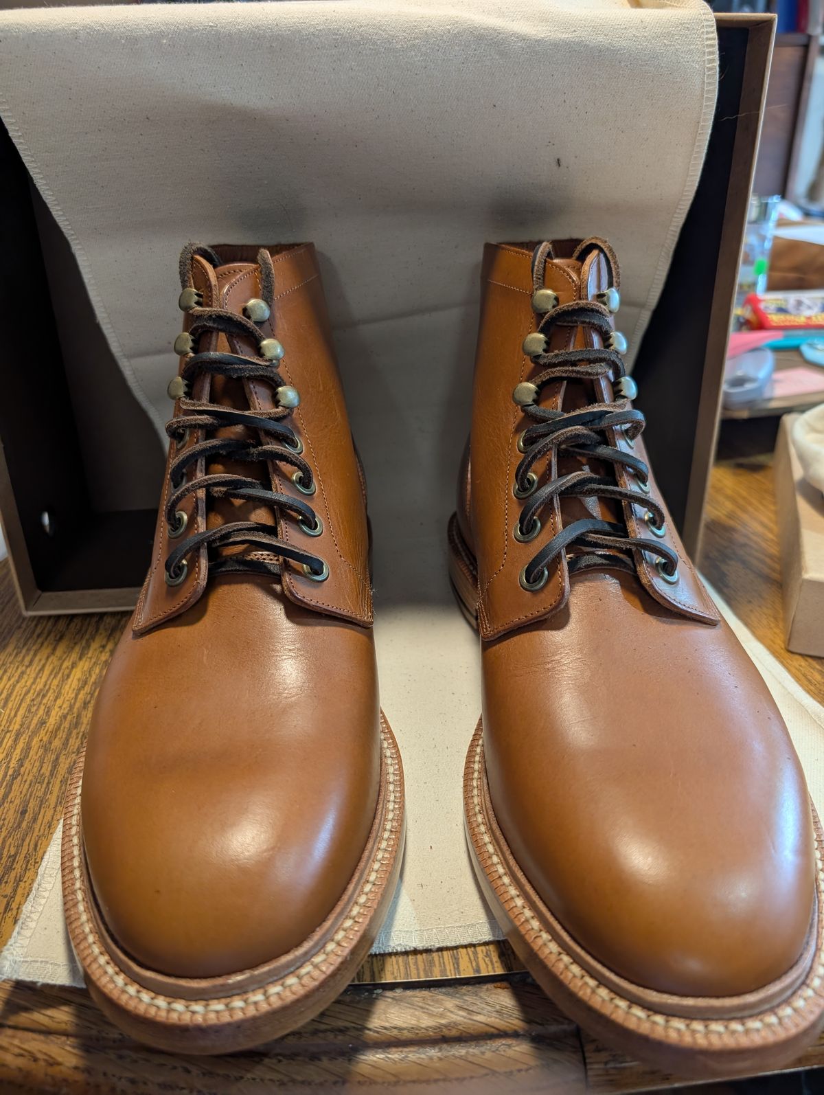 Photo by ZelieDad on July 13, 2025 of the Grant Stone Diesel Boot in Badalassi Carlo Saddle Tan Minerva.