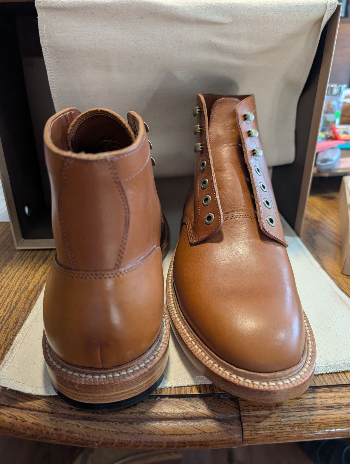 Photo by ZelieDad on July 13, 2025 of the Grant Stone Diesel Boot in Badalassi Carlo Saddle Tan Minerva.