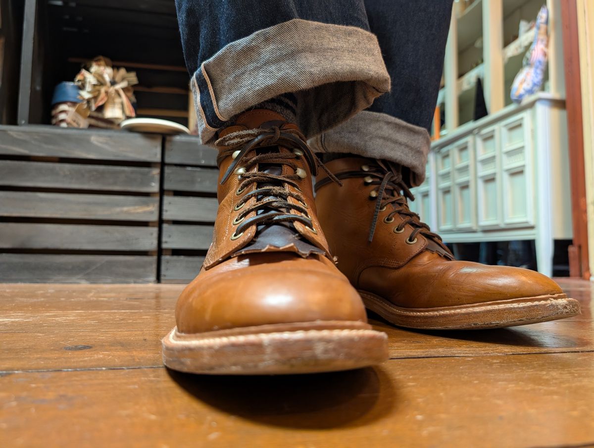 Photo by ZelieDad on September 3, 2025 of the Grant Stone Diesel Boot in Badalassi Carlo Saddle Tan Minerva.