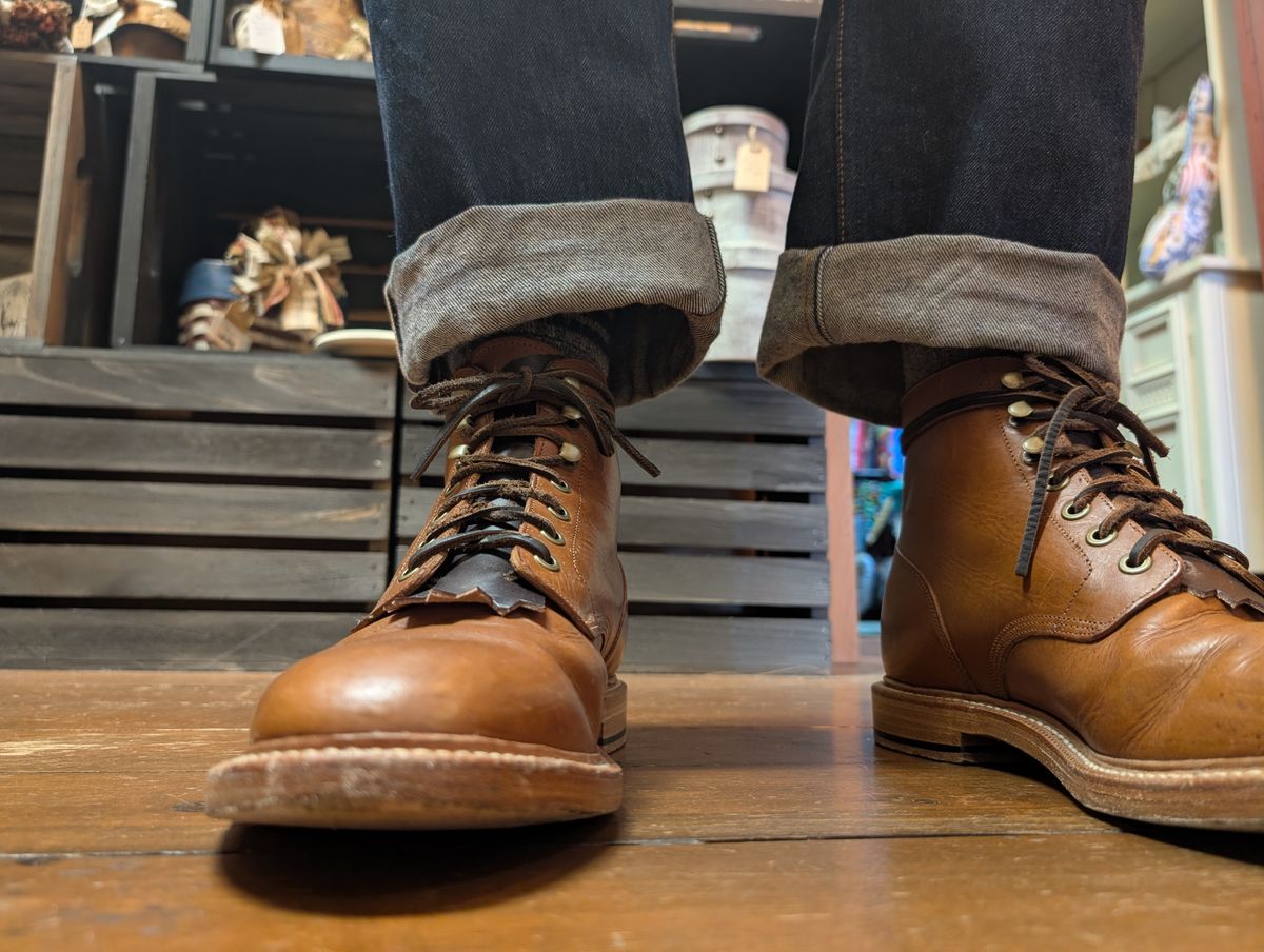 Photo by ZelieDad on September 3, 2025 of the Grant Stone Diesel Boot in Badalassi Carlo Saddle Tan Minerva.