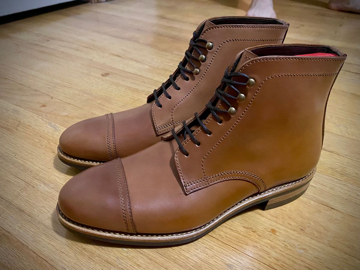 Photo by Treble on June 7, 2025 of the Carmina Dress Boots 80179 in Horween Natural Shell Cordovan.