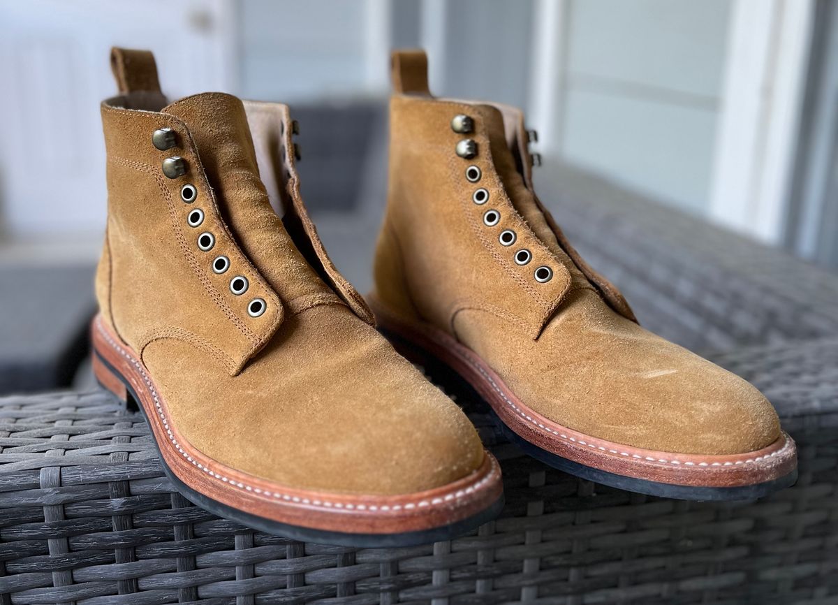 Photo by Arby on May 13, 2026 of the Taylor Stitch Trench Boot in Golden Waterproof Suede.
