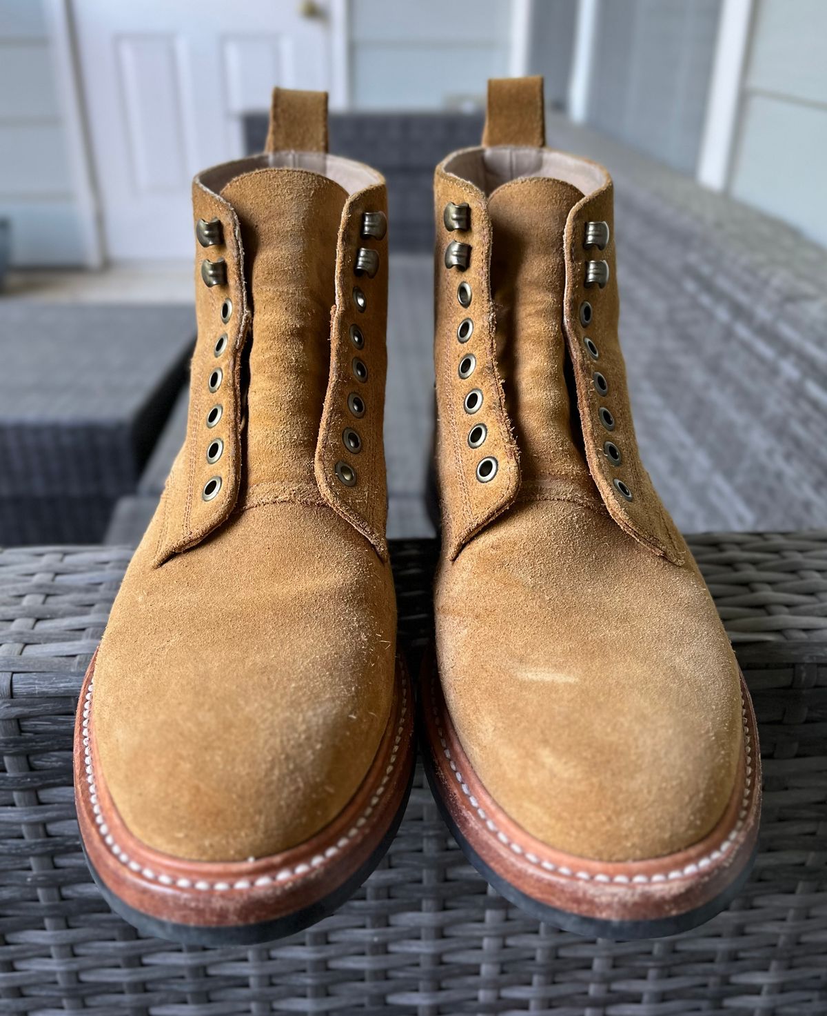 Photo by Arby on May 13, 2026 of the Taylor Stitch Trench Boot in Golden Waterproof Suede.