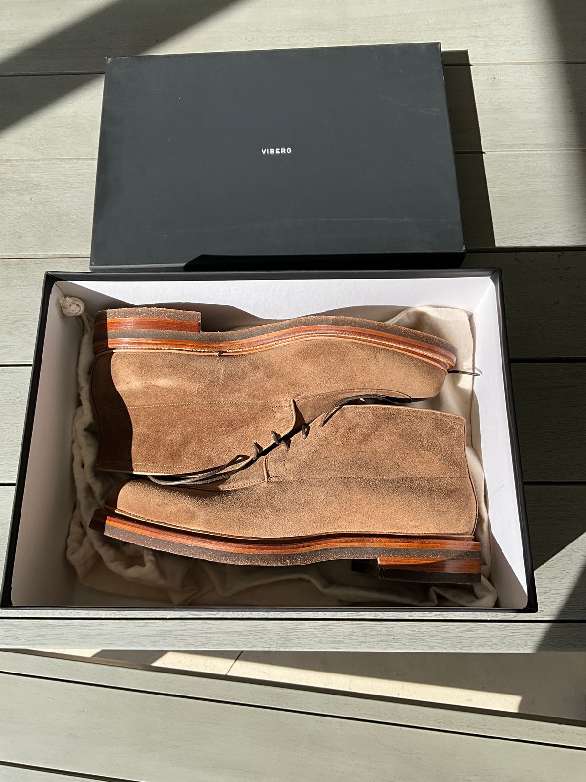 Photo by CrocG on November 1, 2025 of the Viberg The Outsider III in Bison Janus Calf Suede.