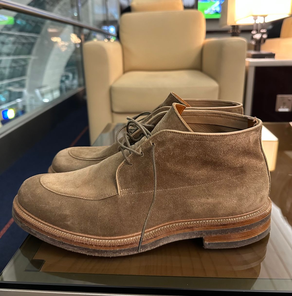 Photo by CrocG on January 4, 2026 of the Viberg The Outsider III in Bison Janus Calf Suede.