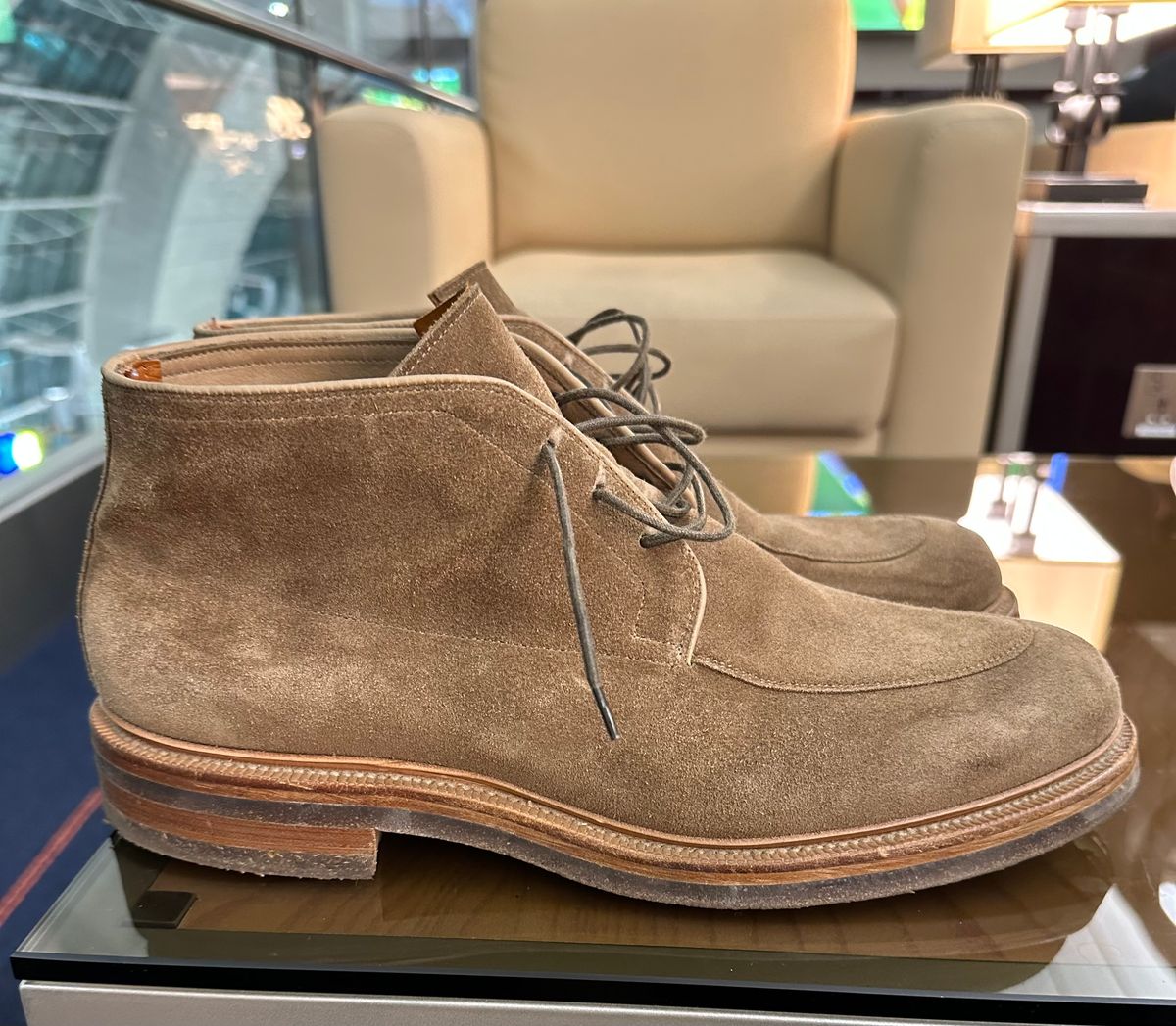 Photo by CrocG on January 4, 2026 of the Viberg The Outsider III in Bison Janus Calf Suede.