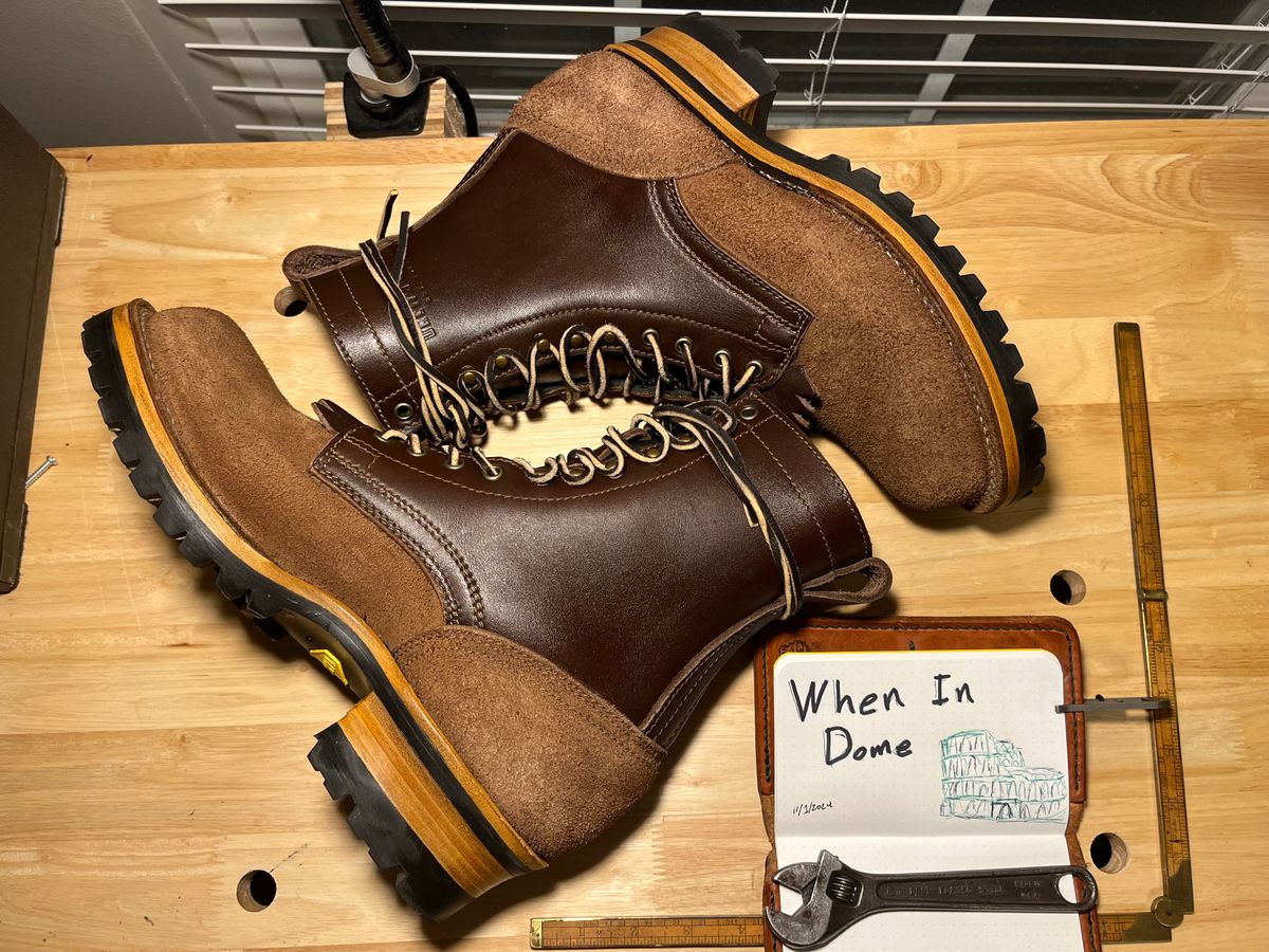 Photo by FISH on November 1, 2024 of the Drew's Boots 8-Inch Logger in Brown Roughout & Brown Smooth.