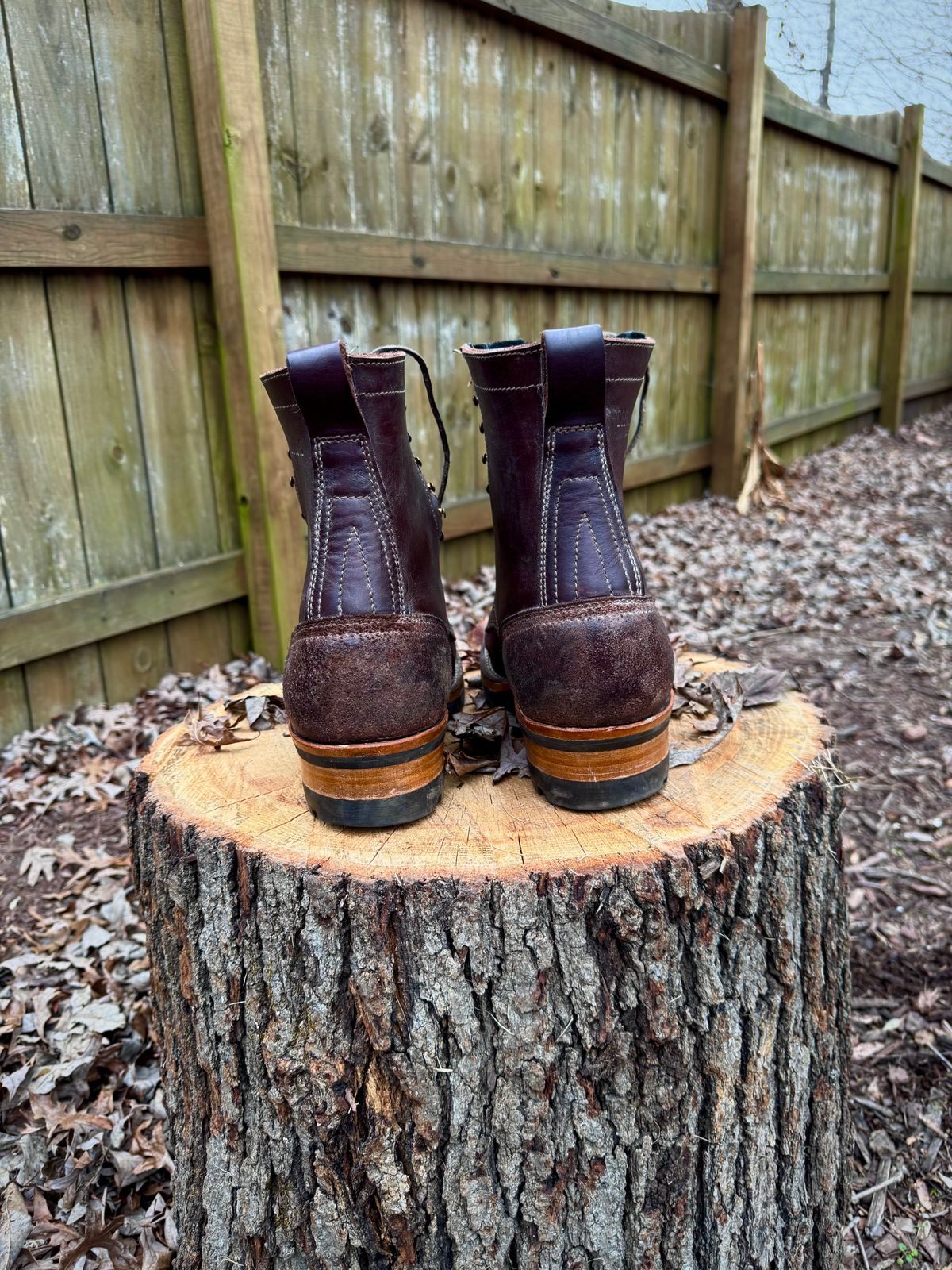 Photo by FISH on January 6, 2025 of the Drew's Boots 8-Inch Logger in Brown Roughout & Brown Smooth.