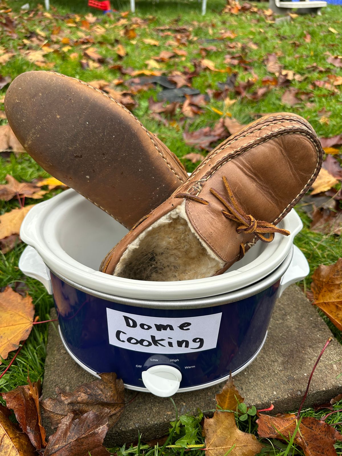 Photo by SCUFFALO.BILL on November 4, 2025 of the Oak Street Bootmakers Shearling Woodland Moc in Horween Natural Chromexcel.