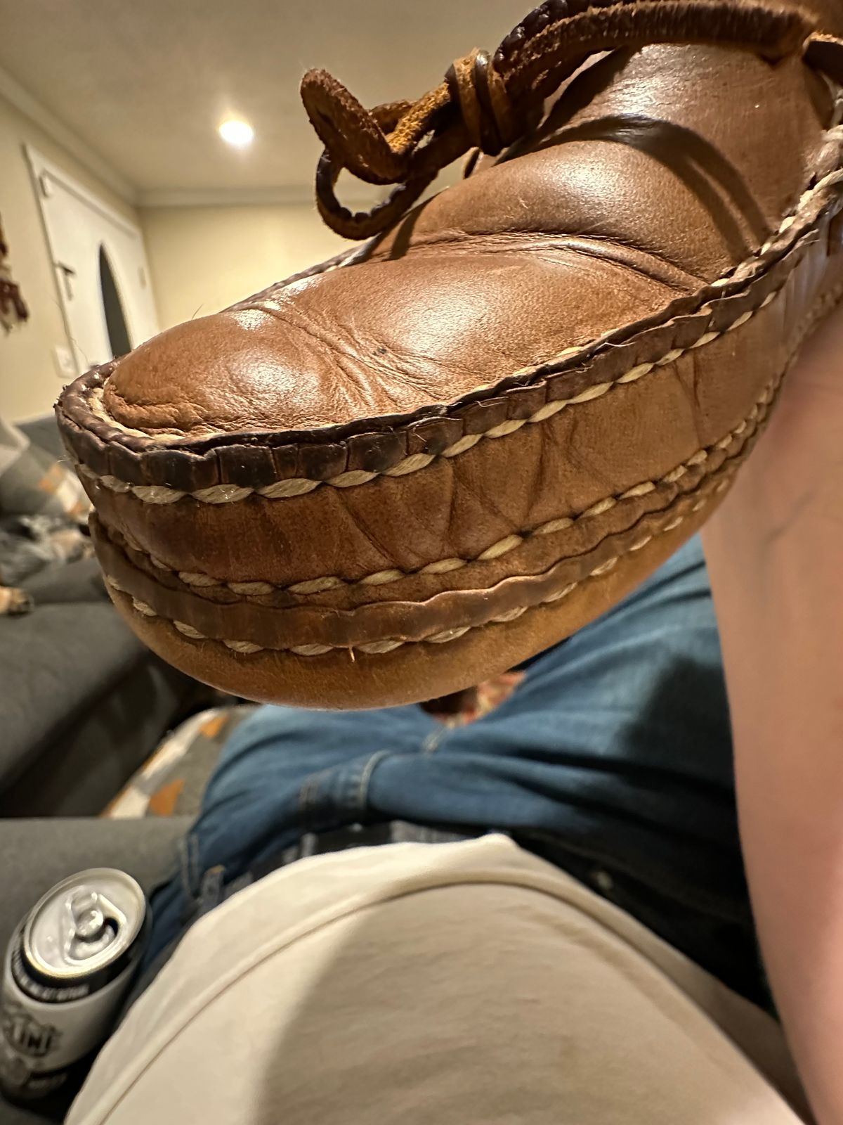 Photo by SCUFFALO.BILL on November 19, 2025 of the Oak Street Bootmakers Shearling Woodland Moc in Horween Natural Chromexcel.