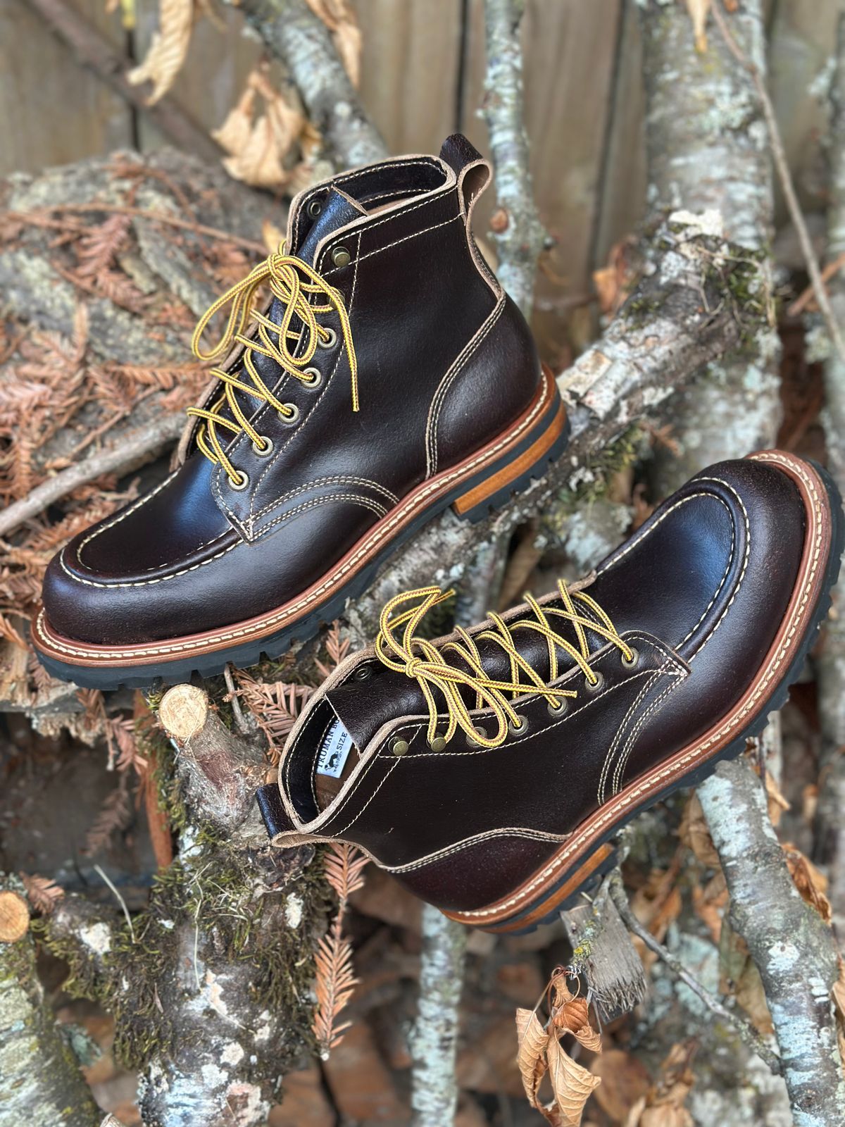 Photo by SCUFFALO.BILL on October 2, 2025 of the Truman Moc Toe in Horween Java Waxed Flesh.