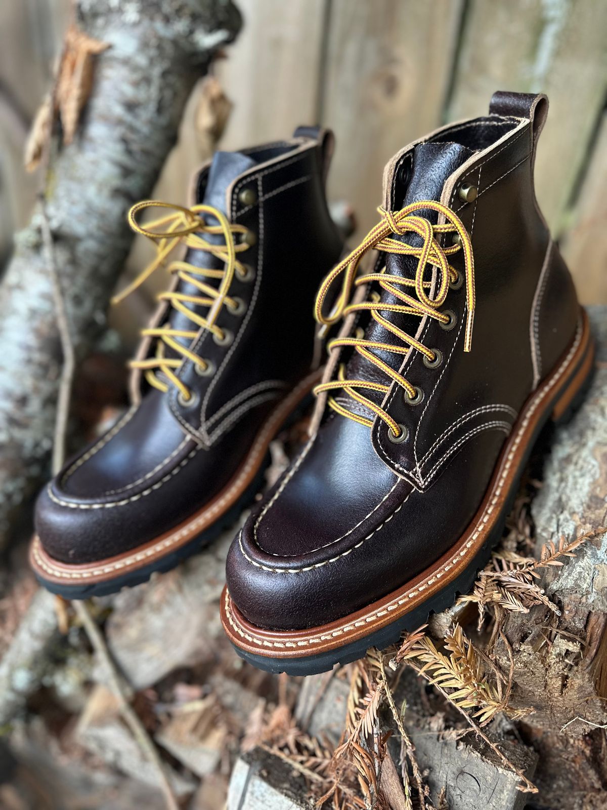Photo by SCUFFALO.BILL on October 2, 2025 of the Truman Moc Toe in Horween Java Waxed Flesh.