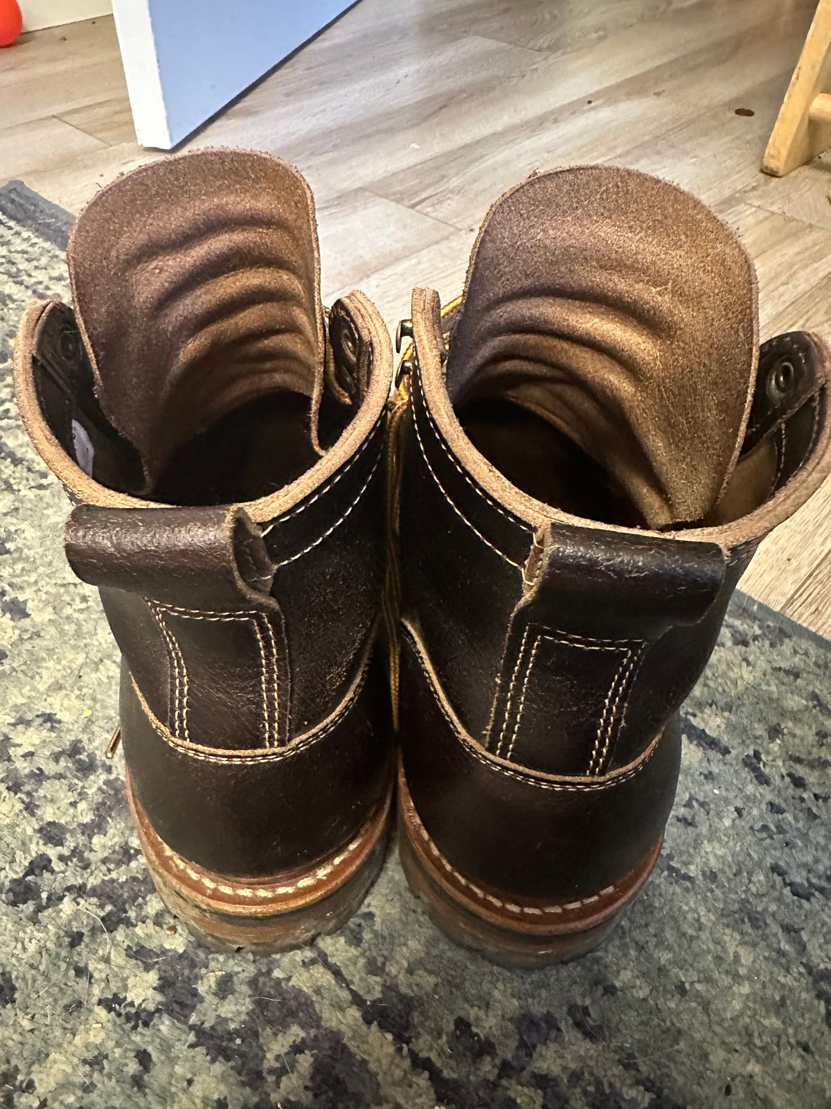 Photo by SCUFFALO.BILL on October 17, 2025 of the Truman Moc Toe in Horween Java Waxed Flesh.