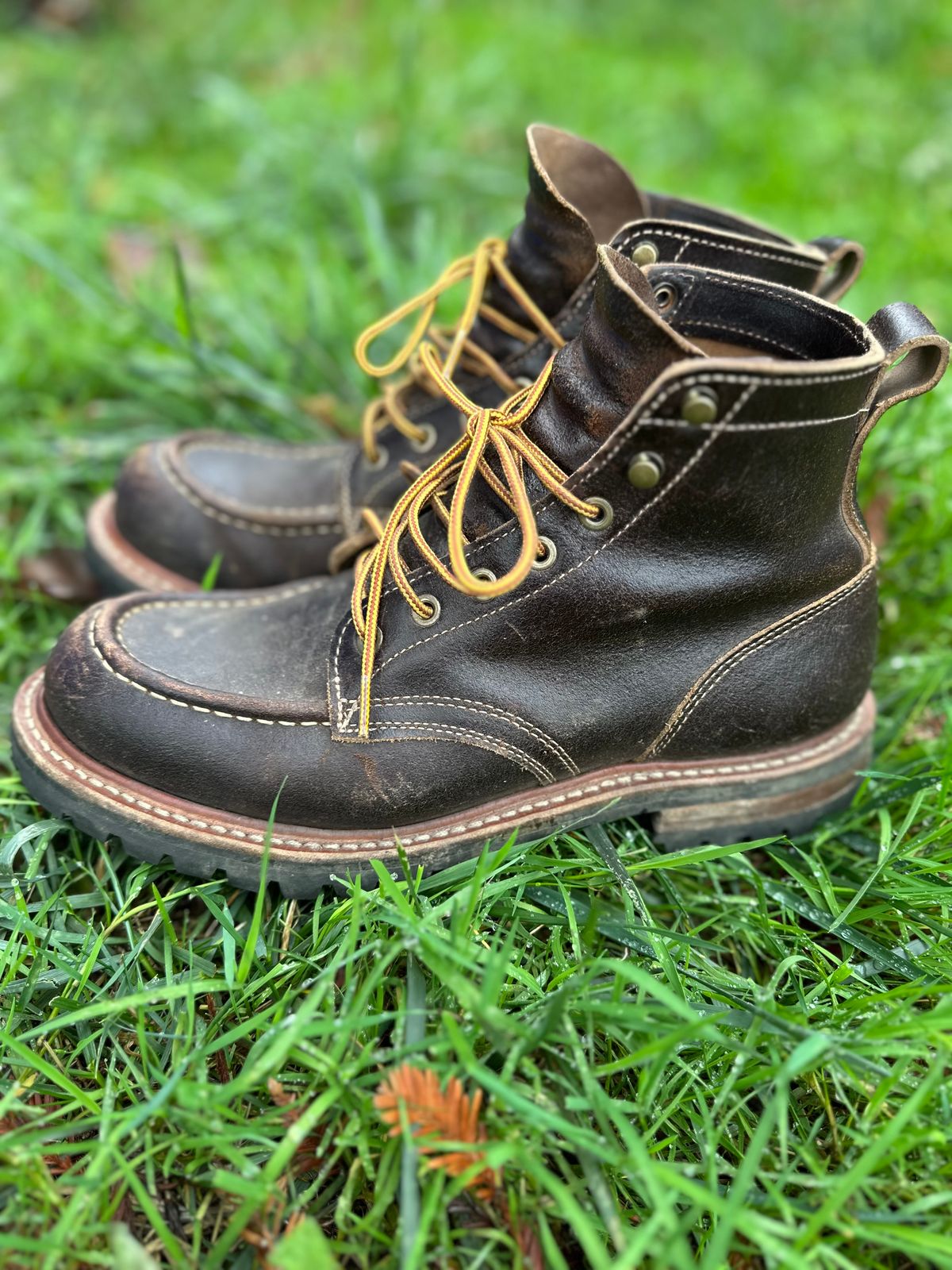 Photo by SCUFFALO.BILL on November 4, 2025 of the Truman Moc Toe in Horween Java Waxed Flesh.