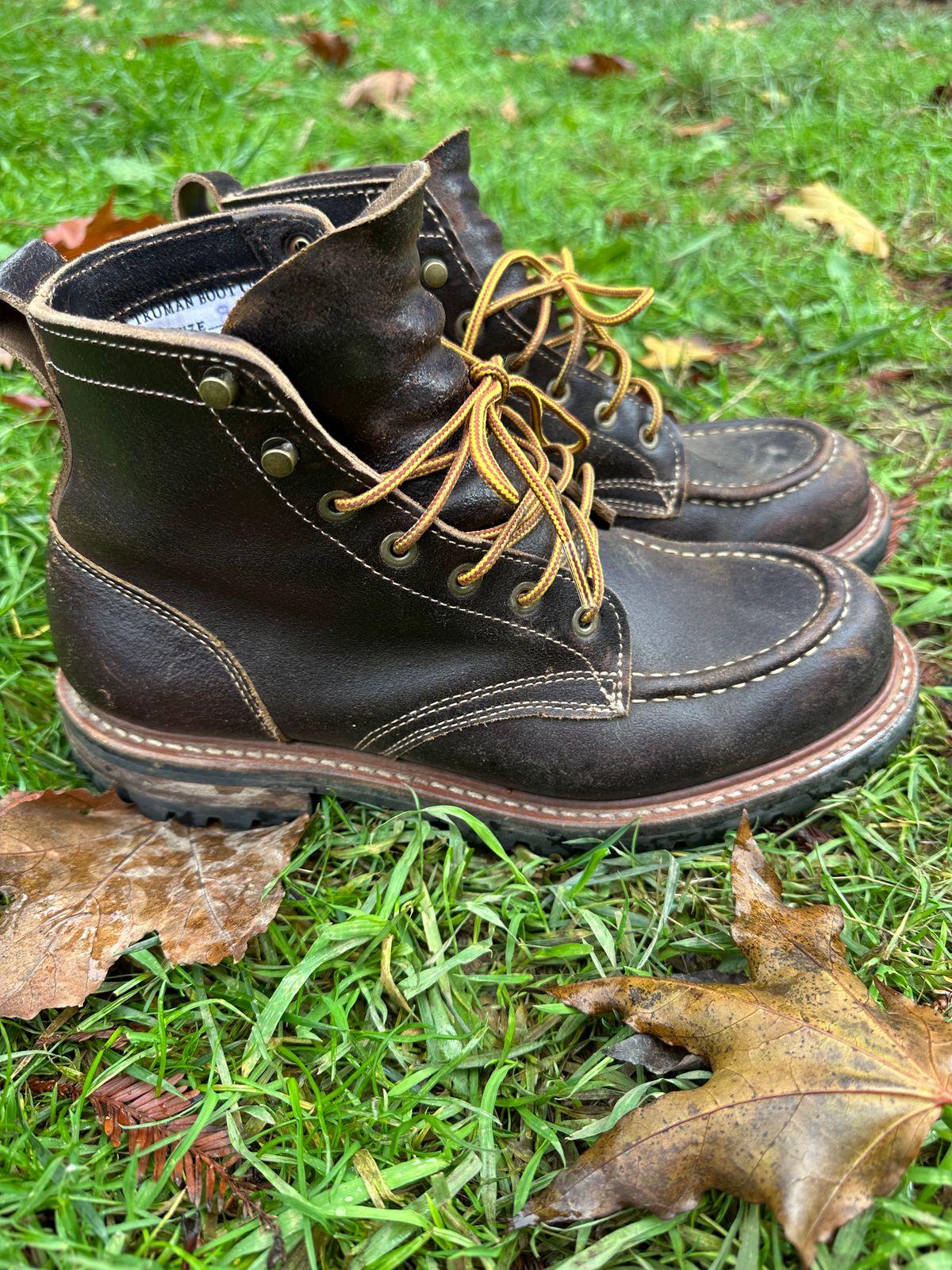 Photo by SCUFFALO.BILL on November 4, 2025 of the Truman Moc Toe in Horween Java Waxed Flesh.