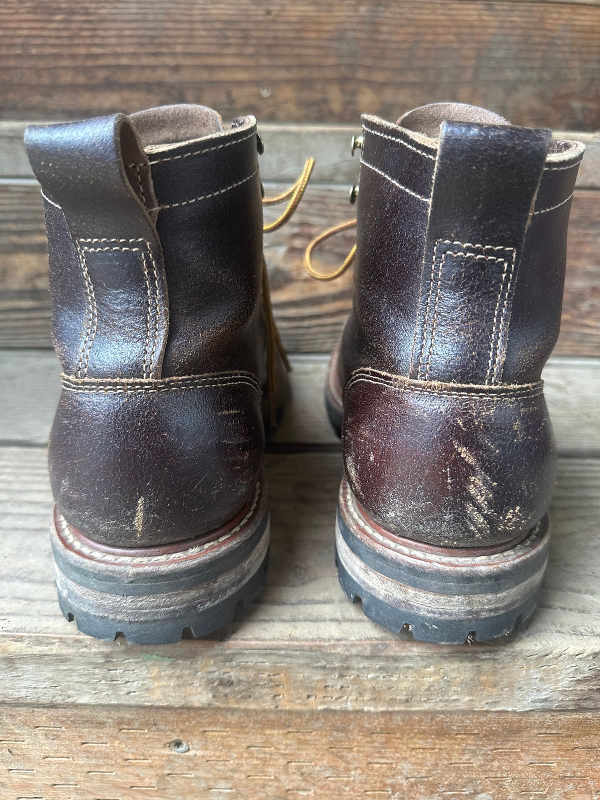 Photo by SCUFFALO.BILL on December 3, 2025 of the Truman Moc Toe in Horween Java Waxed Flesh.