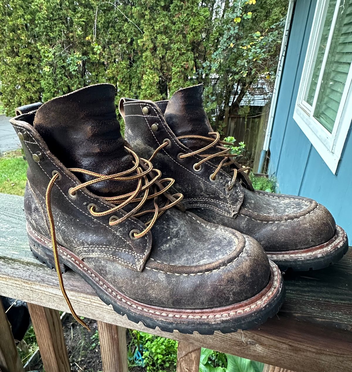 Photo by SCUFFALO.BILL on December 10, 2025 of the Truman Moc Toe in Horween Java Waxed Flesh.