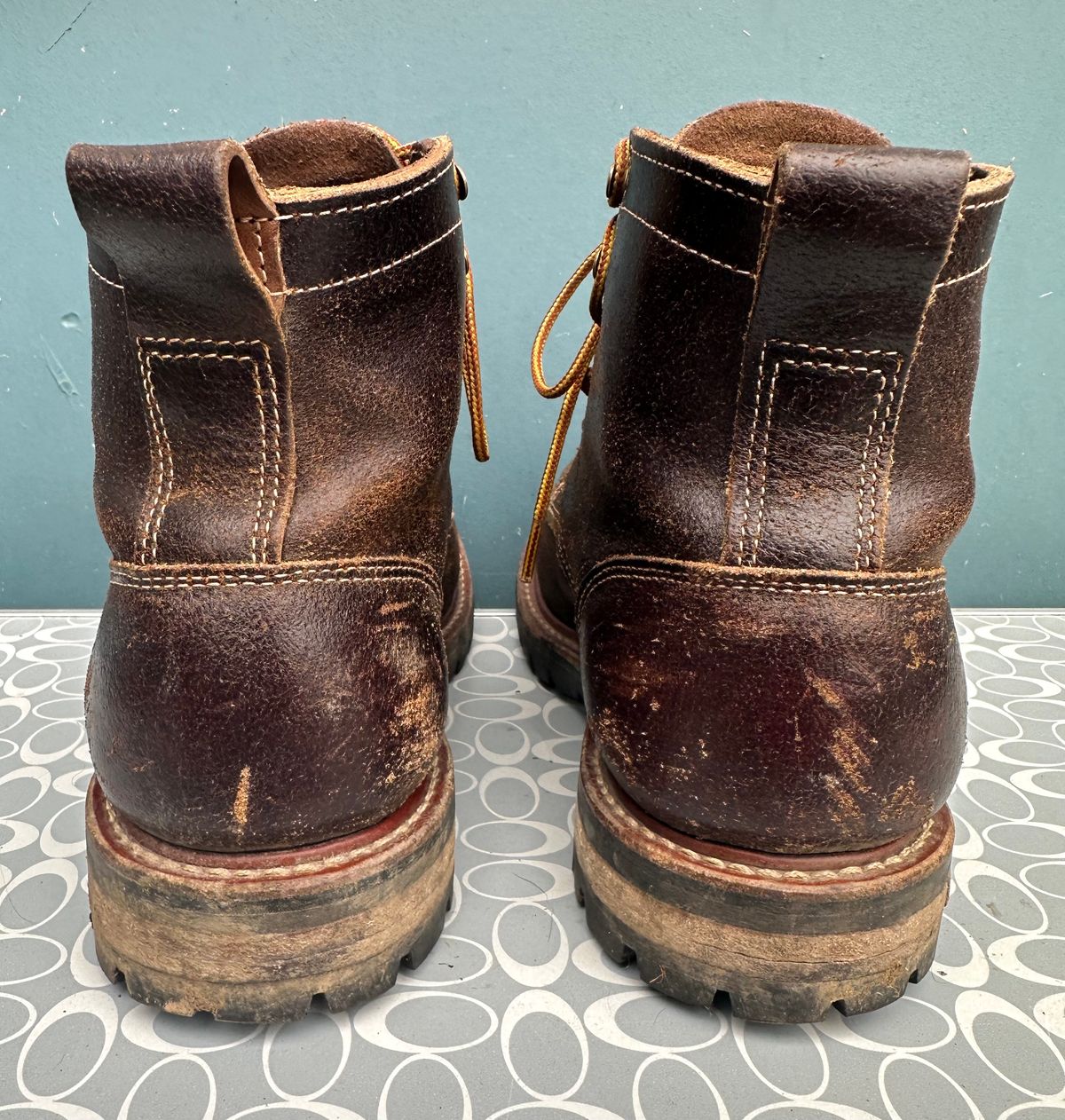 Photo by SCUFFALO.BILL on January 3, 2026 of the Truman Moc Toe in Horween Java Waxed Flesh.