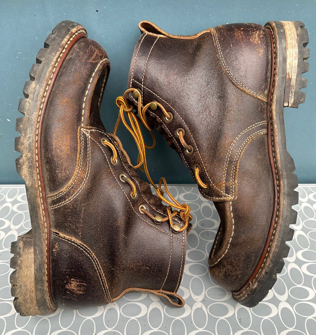 Photo by SCUFFALO.BILL on January 3, 2026 of the Truman Moc Toe in Horween Java Waxed Flesh.