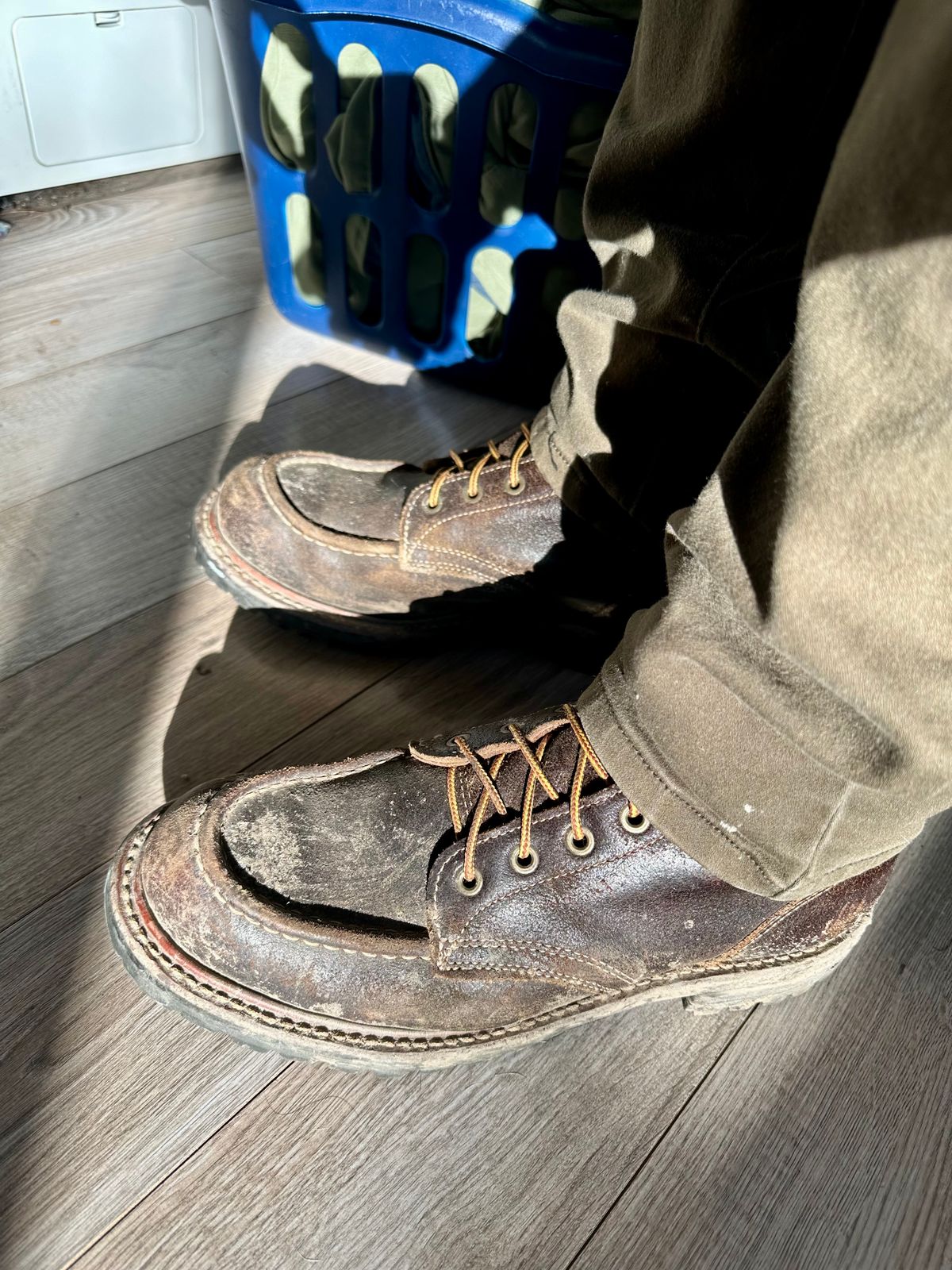 Photo by SCUFFALO.BILL on February 11, 2026 of the Truman Moc Toe in Horween Java Waxed Flesh.