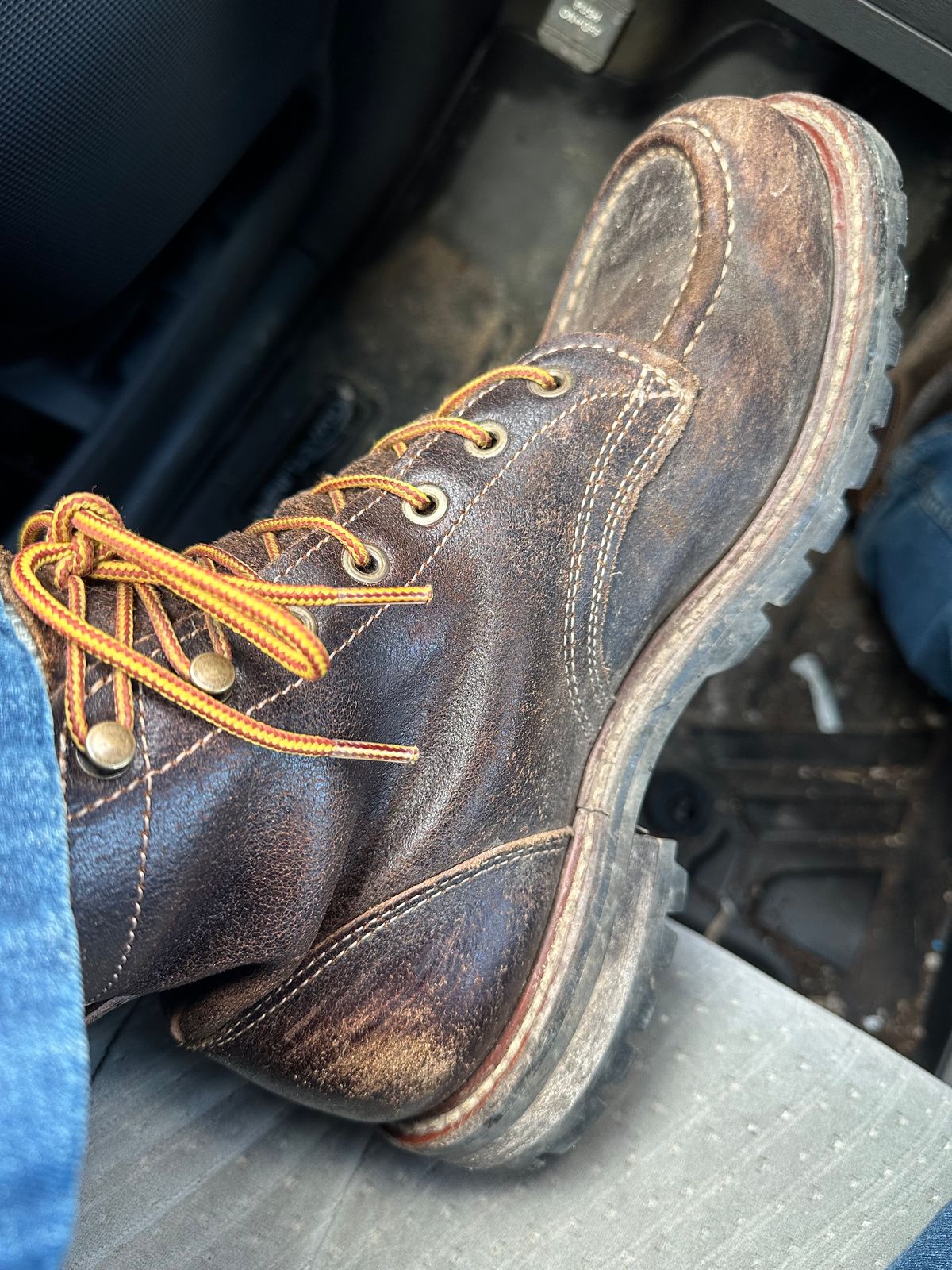 Photo by SCUFFALO.BILL on February 20, 2026 of the Truman Moc Toe in Horween Java Waxed Flesh.