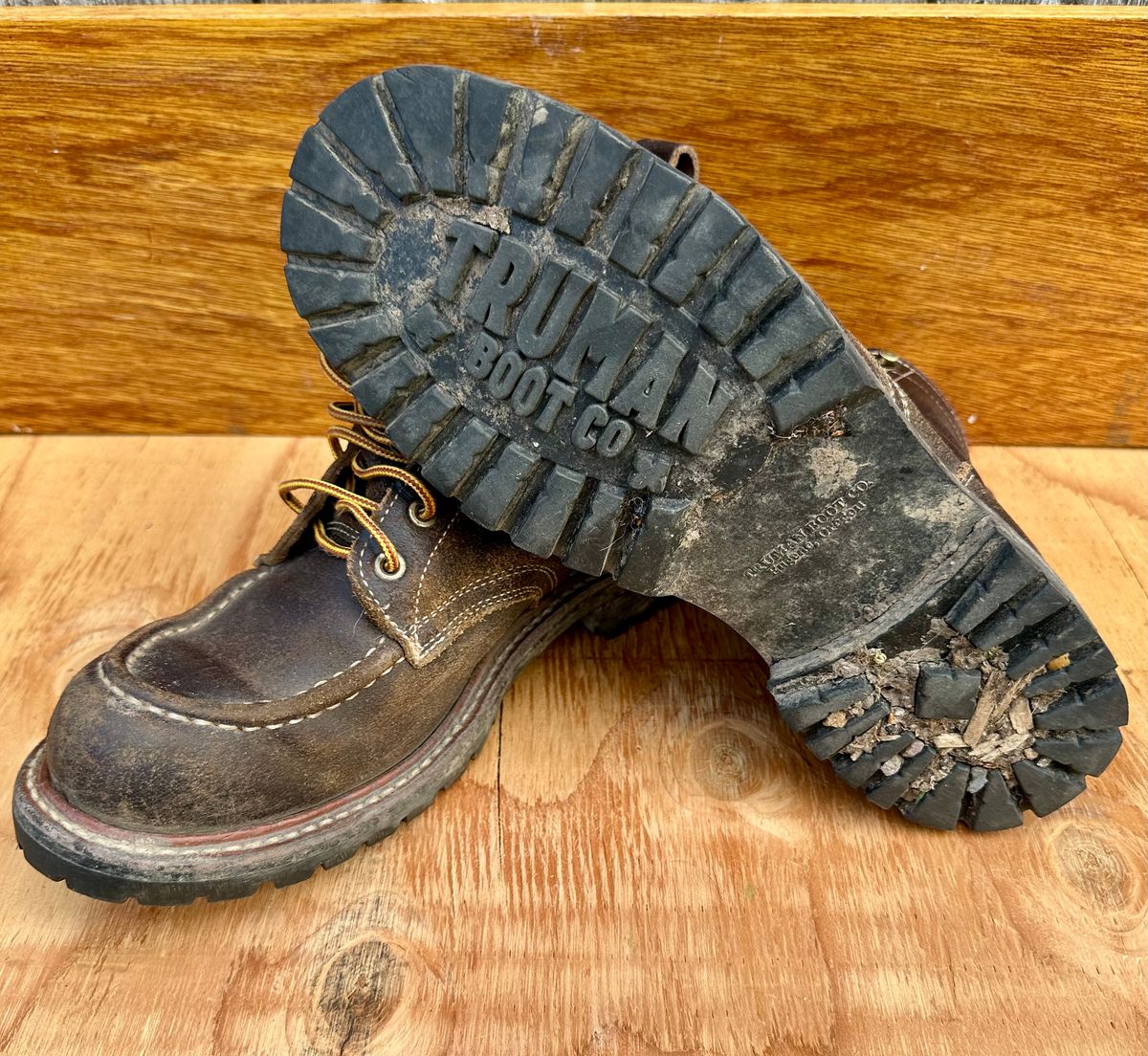 Photo by SCUFFALO.BILL on March 2, 2026 of the Truman Moc Toe in Horween Java Waxed Flesh.