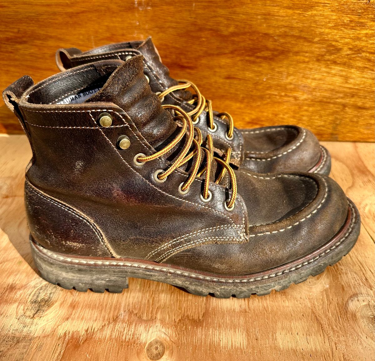 Photo by SCUFFALO.BILL on March 2, 2026 of the Truman Moc Toe in Horween Java Waxed Flesh.