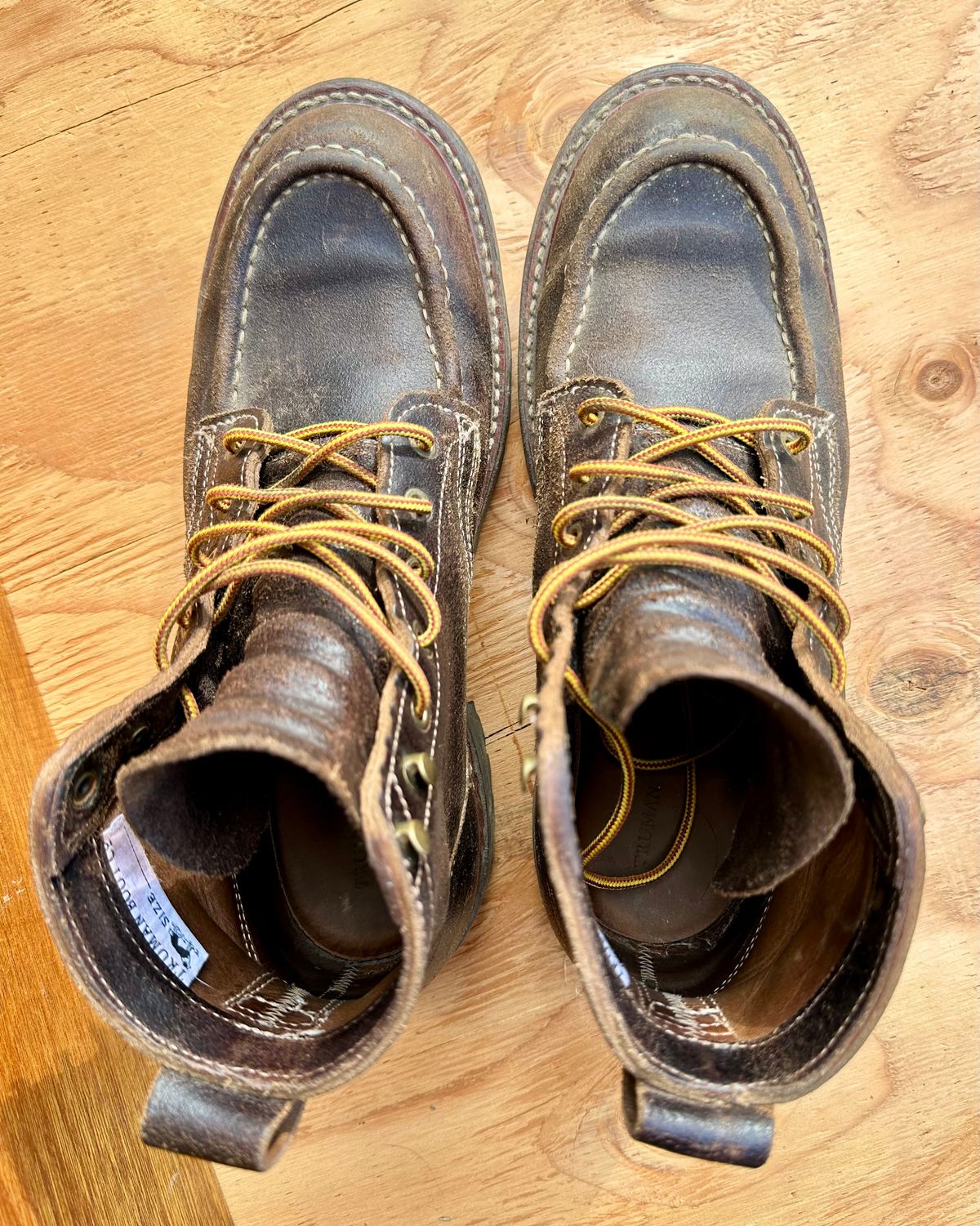 Photo by SCUFFALO.BILL on March 2, 2026 of the Truman Moc Toe in Horween Java Waxed Flesh.
